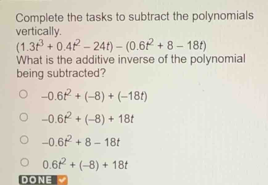 complete the tasks to subtract the polynomials vertically. (1.3t³ + 0.4…