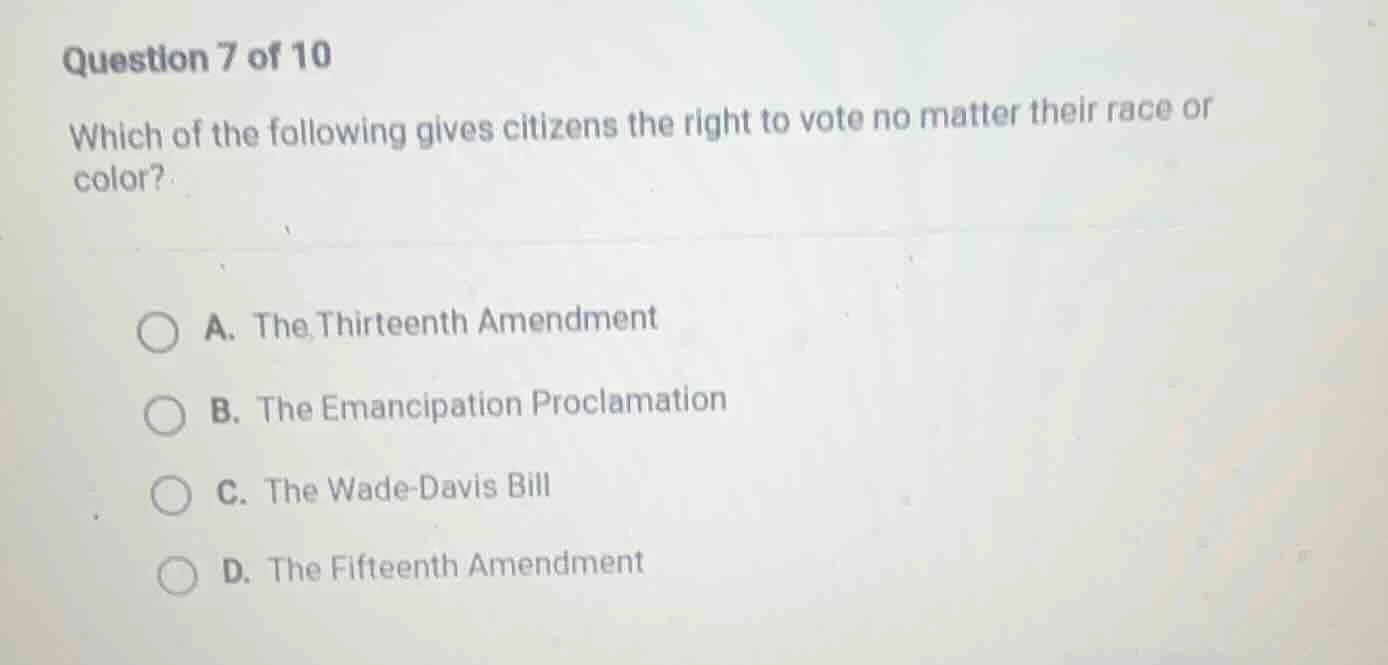 question 7 of 10 which of the following gives citizens the right to vot…