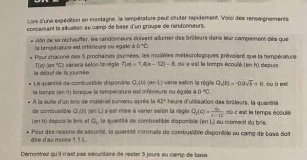 lors d’une expédition en montagne, la température peut chuter rapidemen…