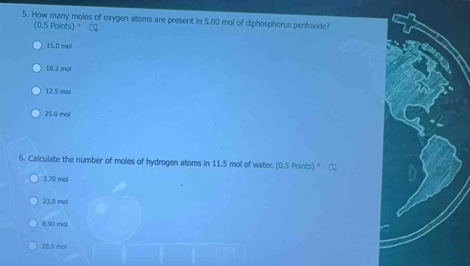 5. how many moles of oxygen atoms are present in 5.00 mol of diphosphor…