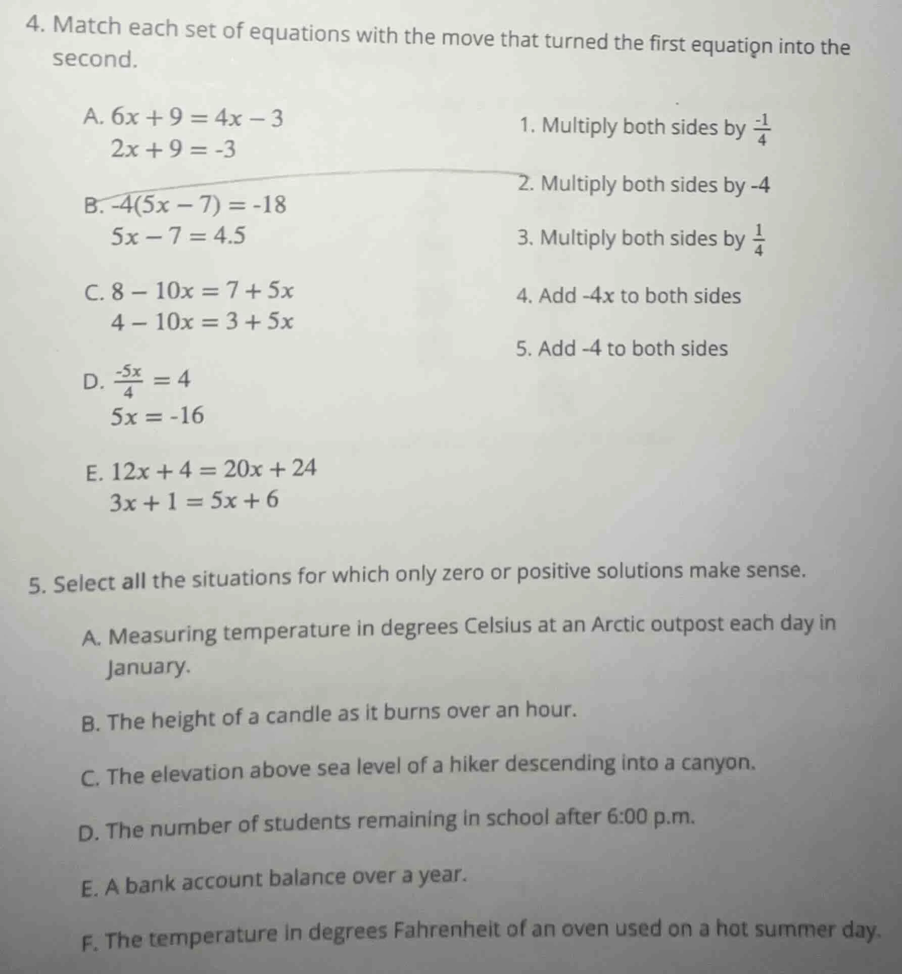 4. match each set of equations with the move that turned the first equa…