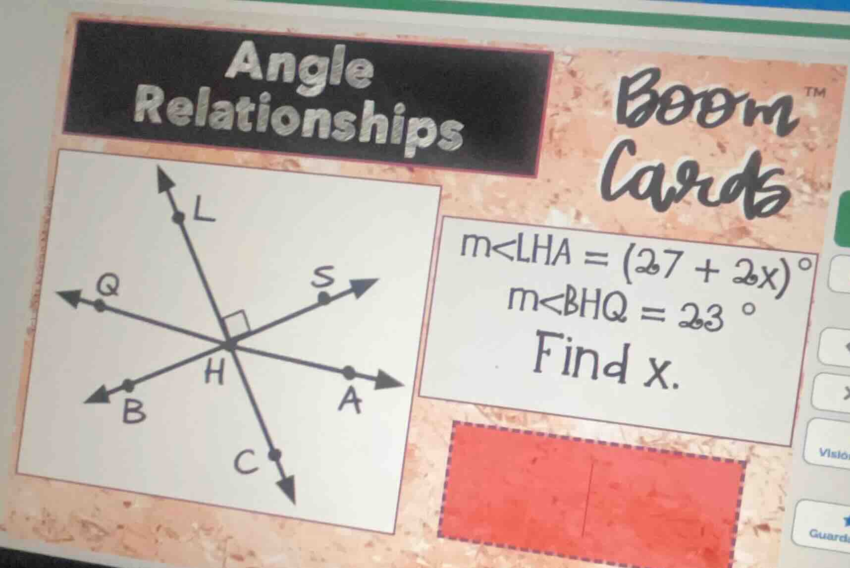 angle relationships m∠lha = (27 + 2x)° m∠bhq = 23 ° find x. (and a diag…