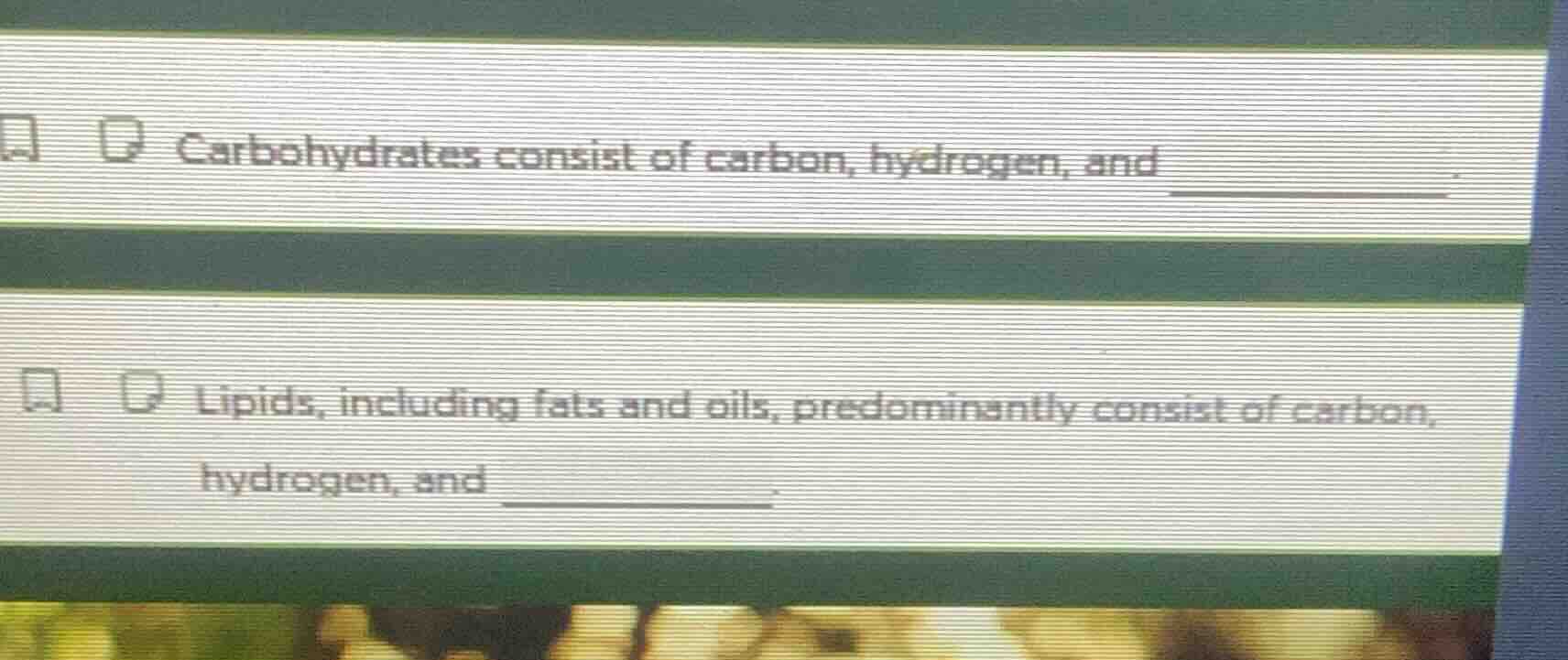 carbohydrates consist of carbon, hydrogen, and ______. lipids, includin…