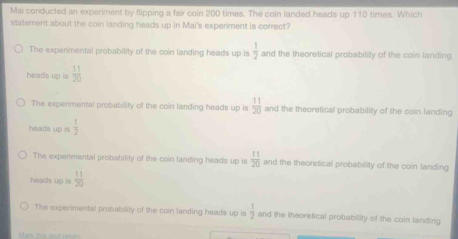 mai conducted an experiment by flipping a fair coin 200 times. the coin…