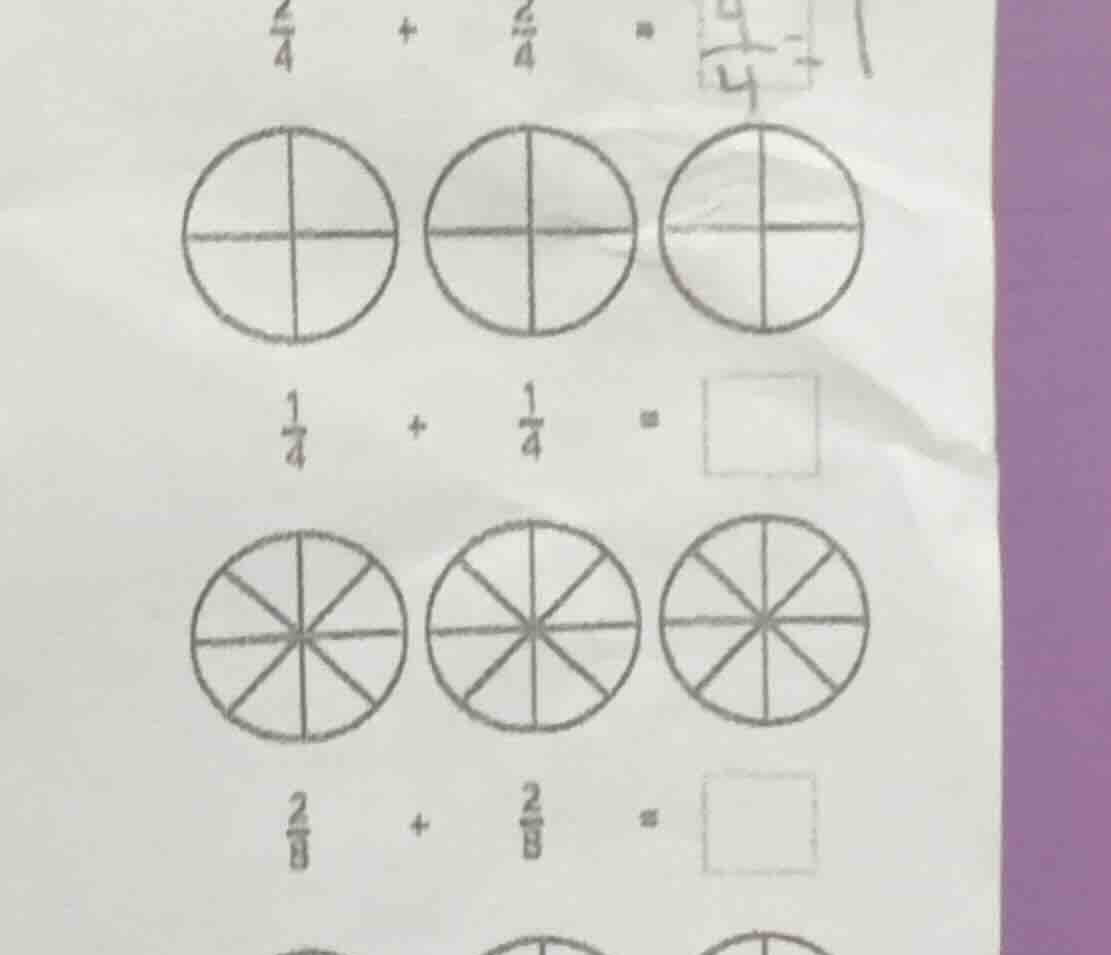 (\frac{2}{4} + \frac{2}{4} =) (\boxed{\frac{4}{4}}) （three circles divi…