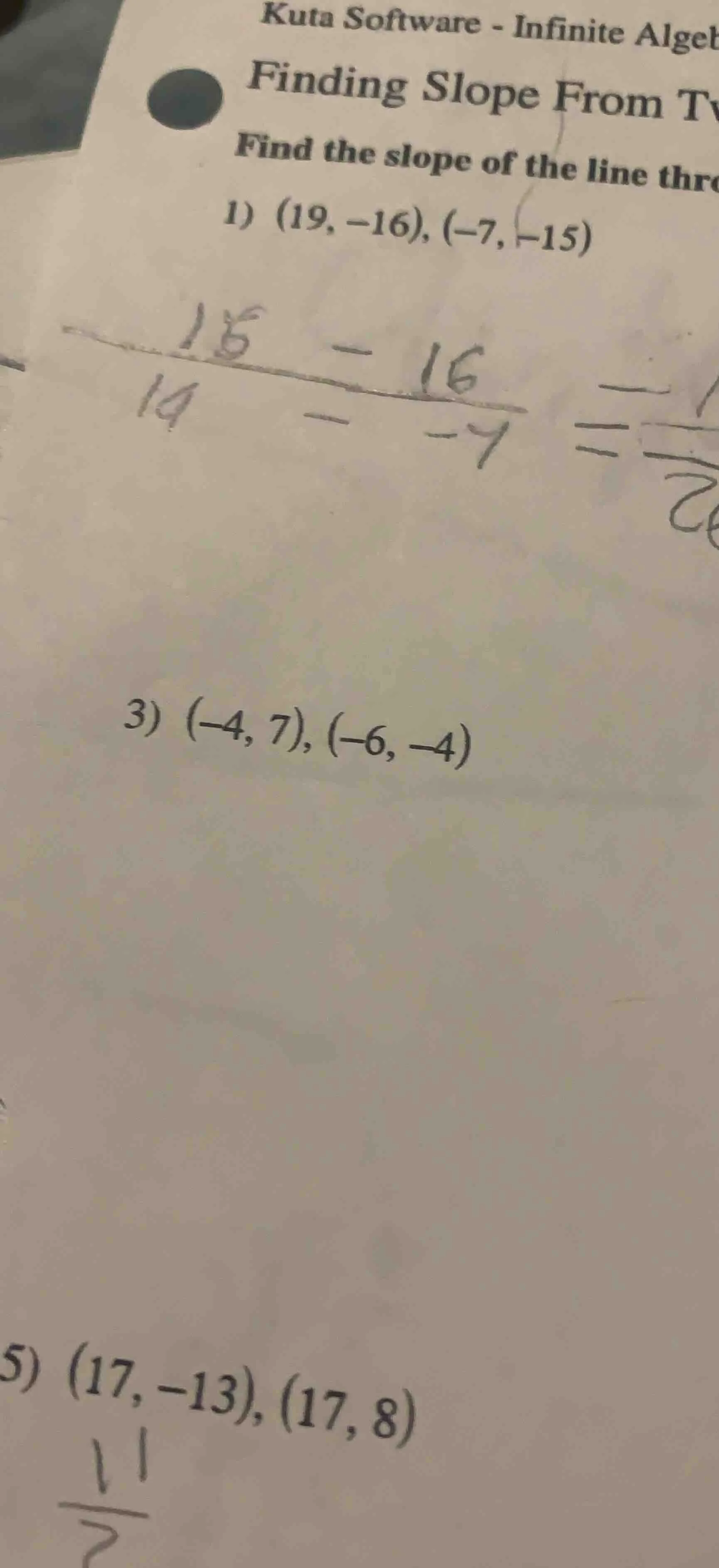 kuta software - infinite algeb finding slope from tv find the slope of …