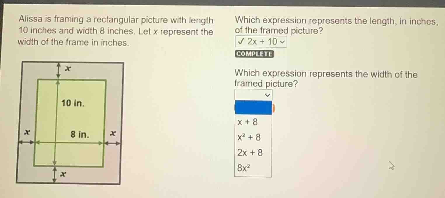 alissa is framing a rectangular picture with length 10 inches and width…