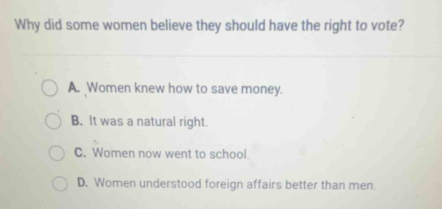 why did some women believe they should have the right to vote? a. women…