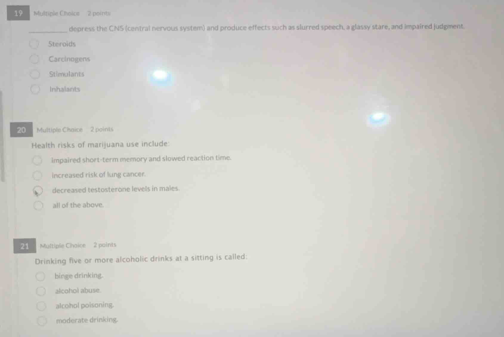 19 multiple choice 2 points ______ depress the cns (central nervous sys…