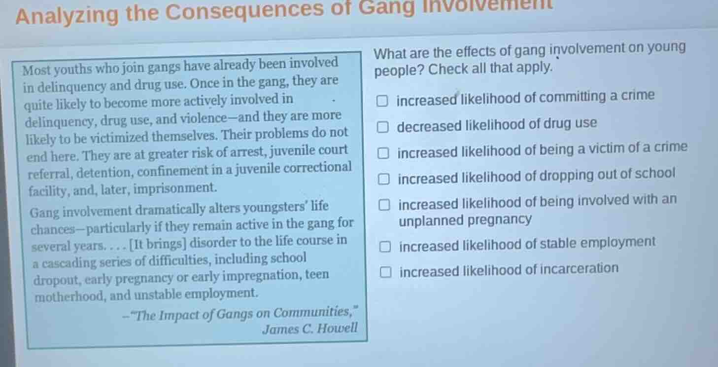 analyzing the consequences of gang involvement most youths who join gan…