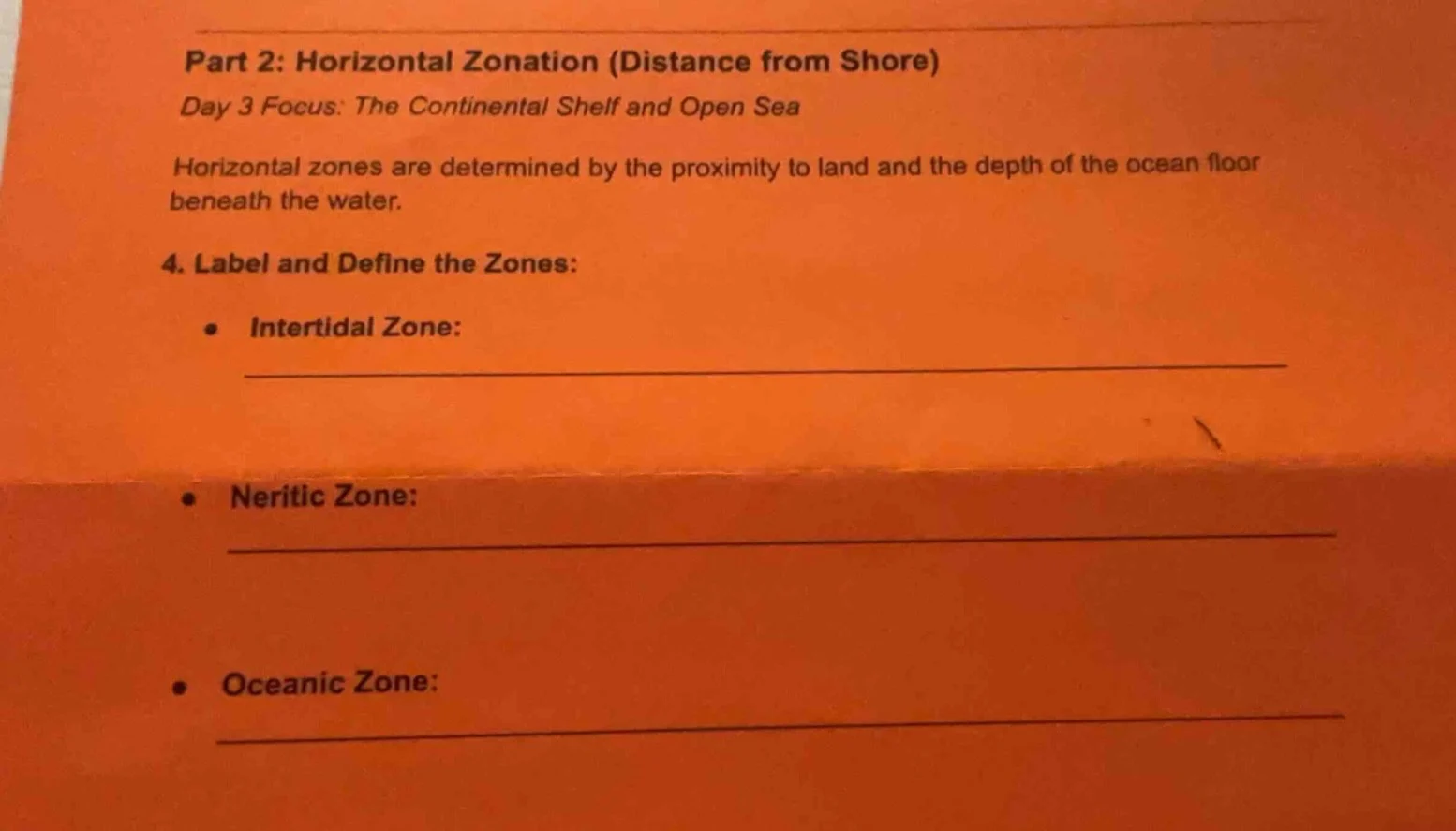 part 2: horizontal zonation (distance from shore) day 3 focus: the cont…
