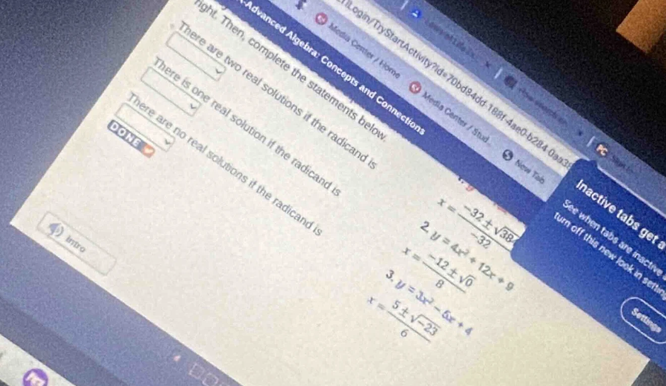 advanced algebra: concepts and connections then, complete the statement…