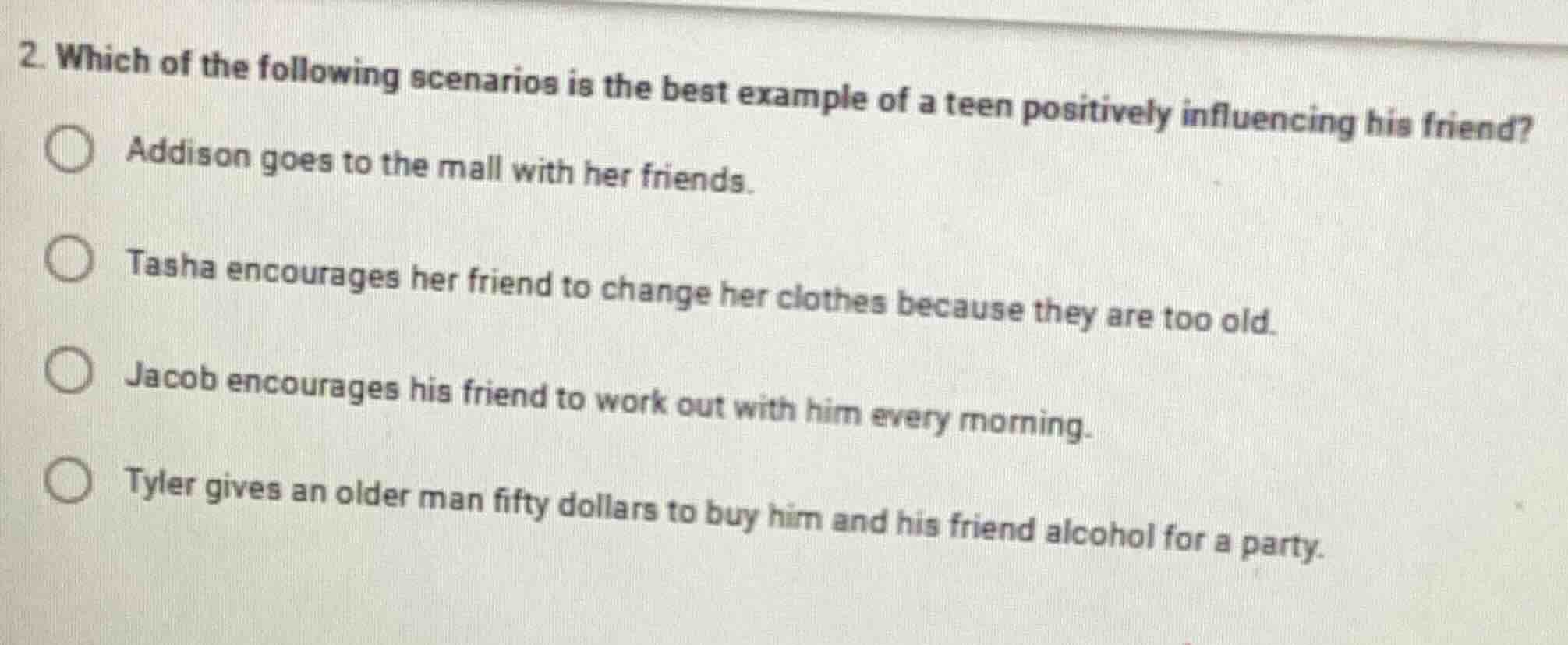 2. which of the following scenarios is the best example of a teen posit…
