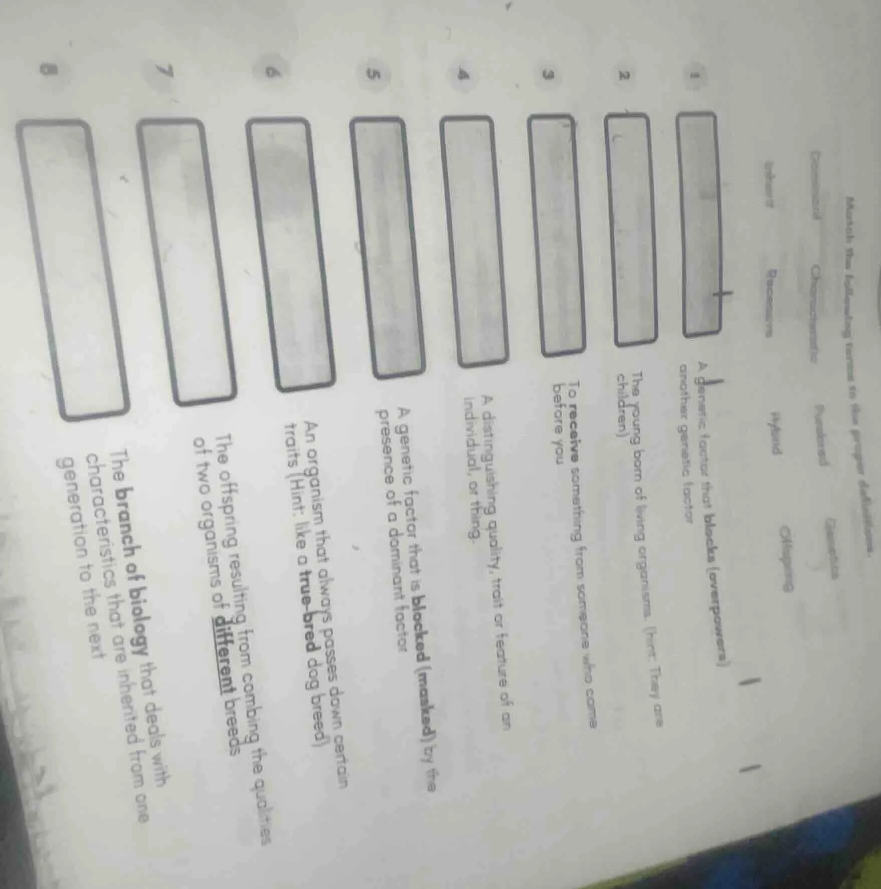 match the following terms to the proper definitions. 1. a genetic facto…