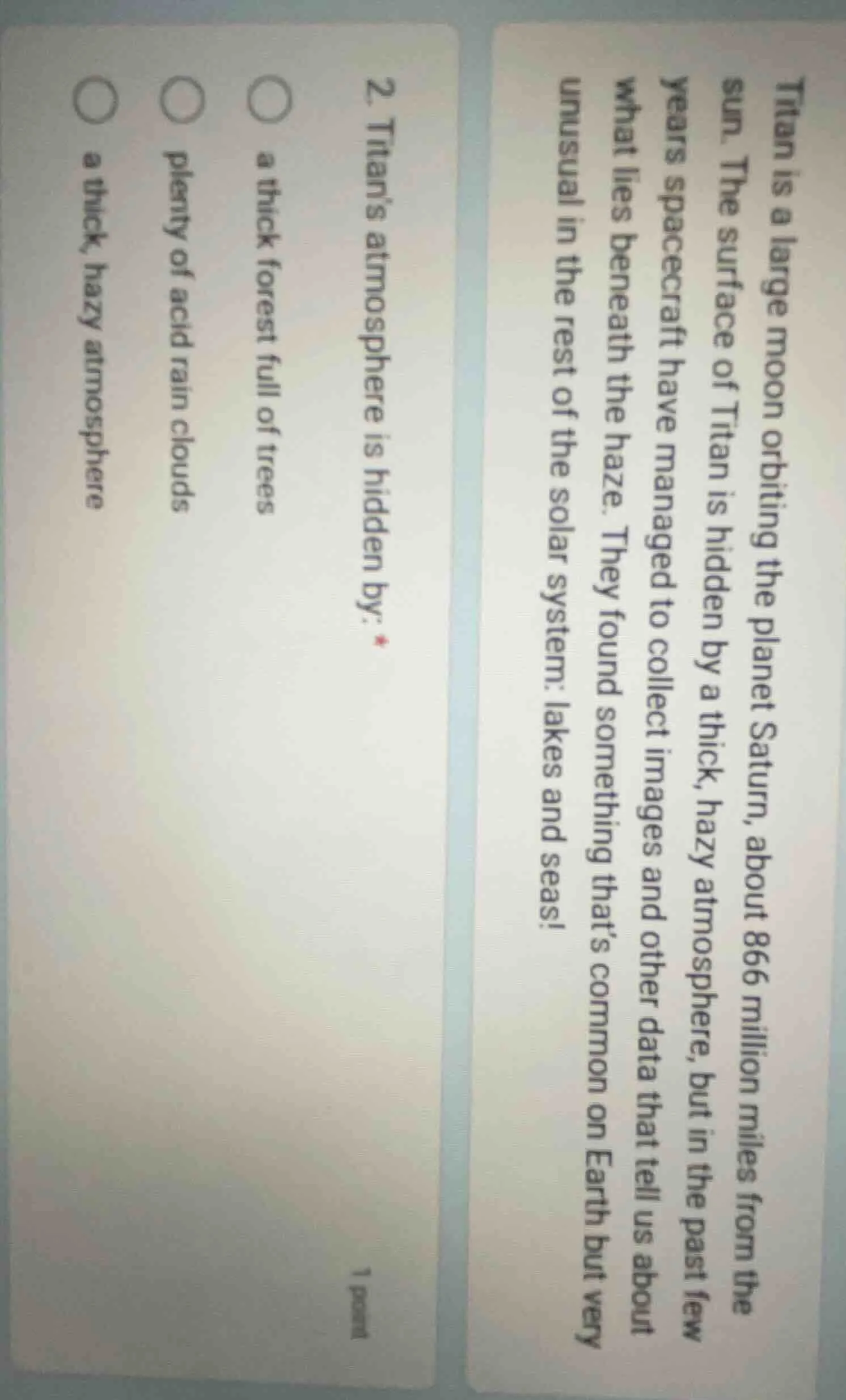 titan is a large moon orbiting the planet saturn, about 866 million mil…