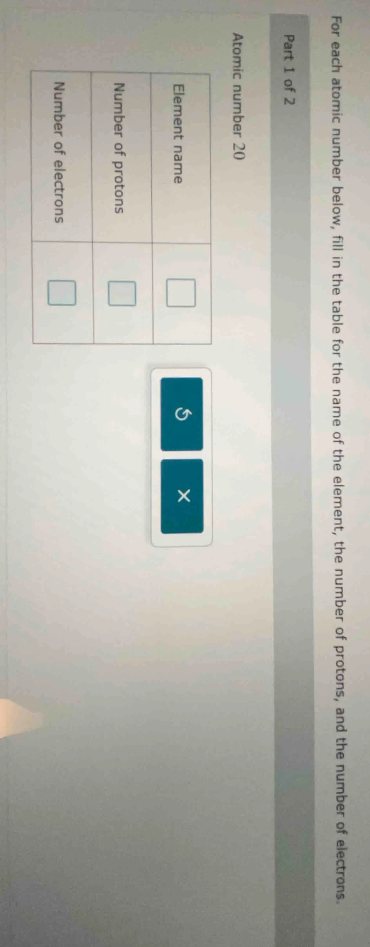 for each atomic number below, fill in the table for the name of the ele…