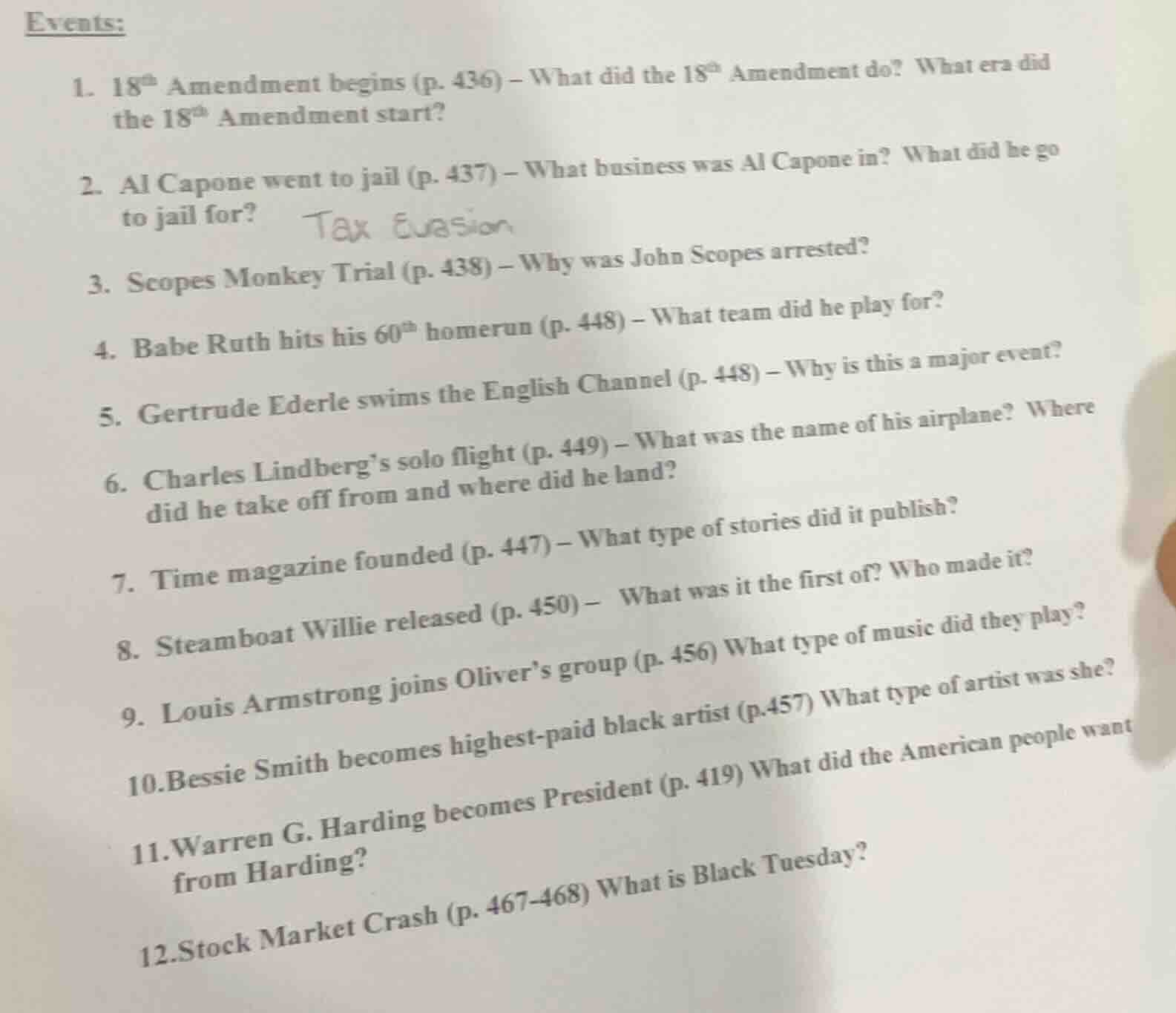 events: 1. $18^{th}$ amendment begins (p. 436) – what did the $18^{th}$…