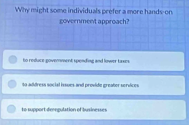 why might some individuals prefer a more hands-on government approach? …