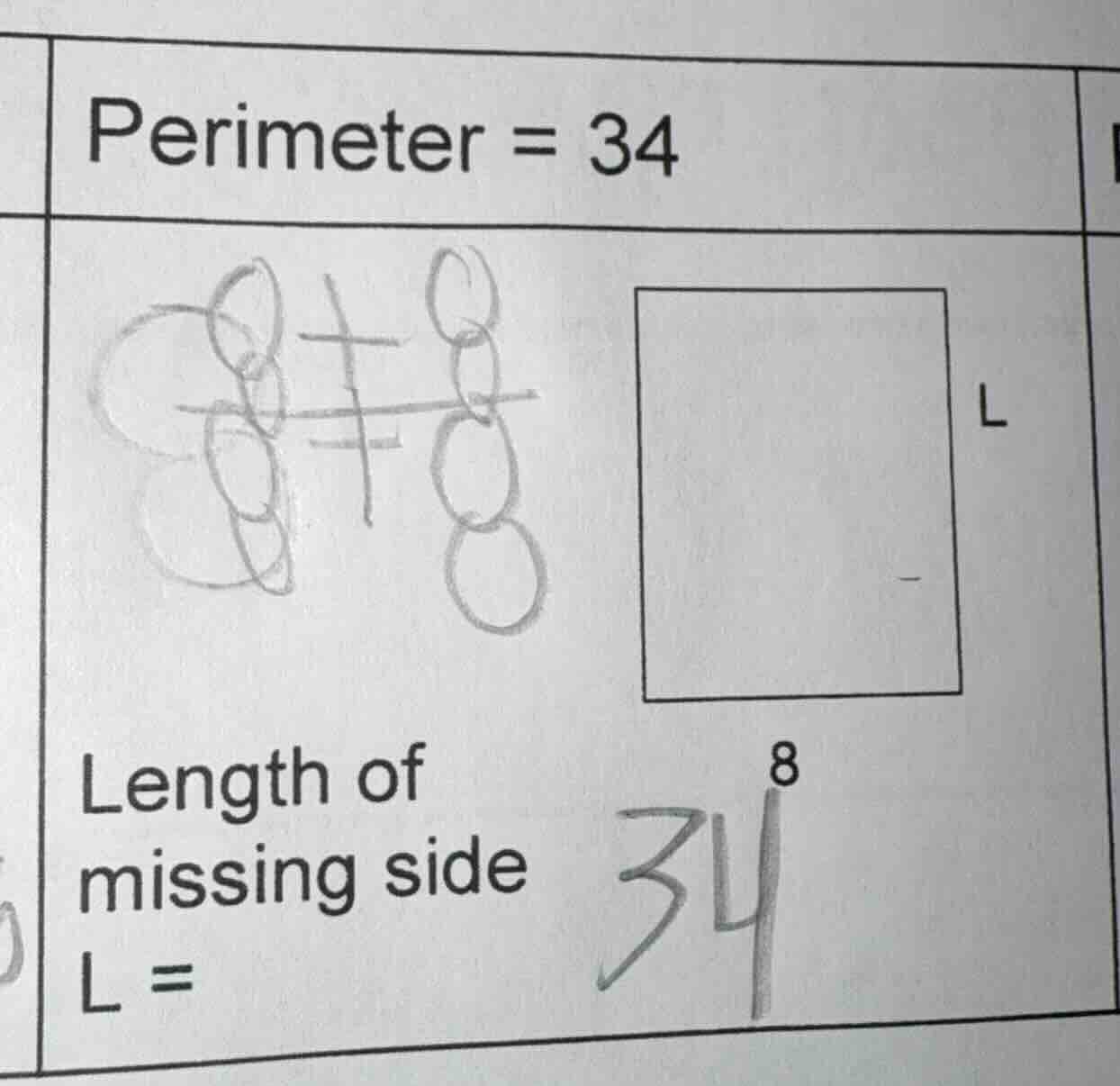 perimeter = 34 length of missing side l = (there is a square - shaped f…