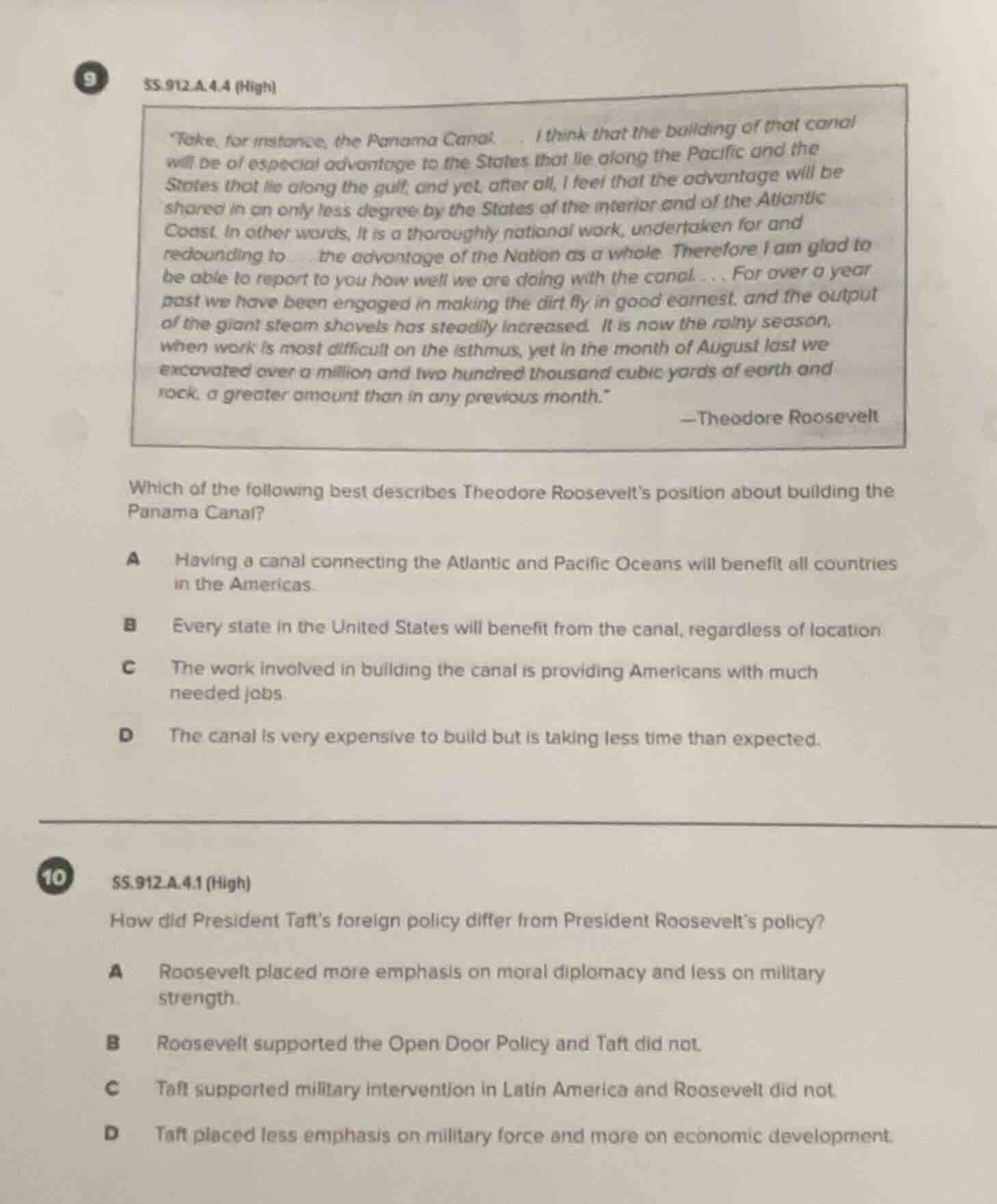 9 ss.912.a.4.4 (high) \take, for instance, the panama canal. ... i thin…