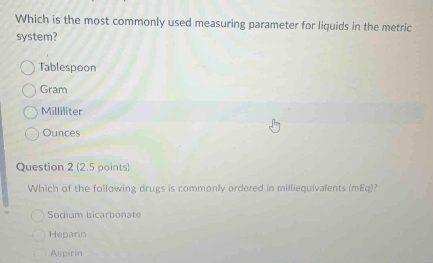 which is the most commonly used measuring parameter for liquids in the …