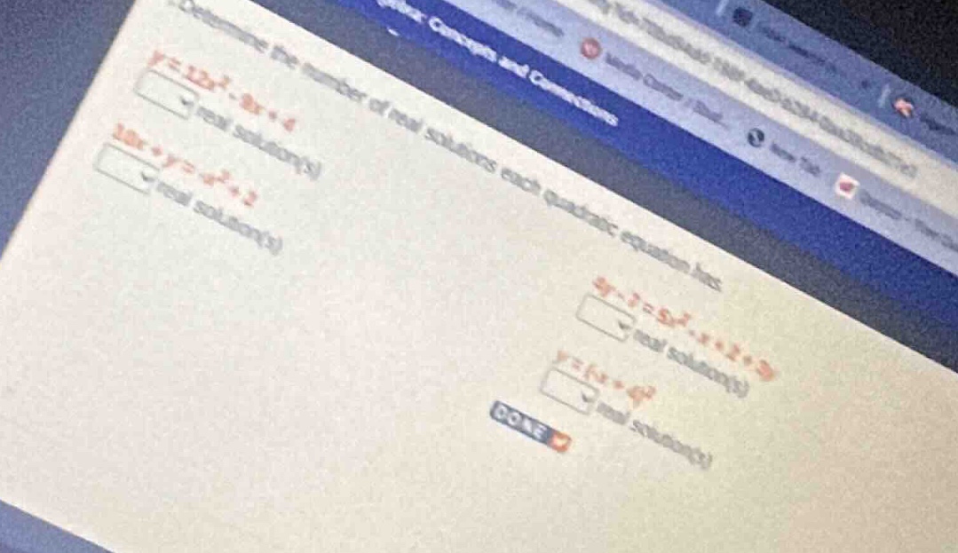determine the number of real solutions each quadratic equation has: $y …