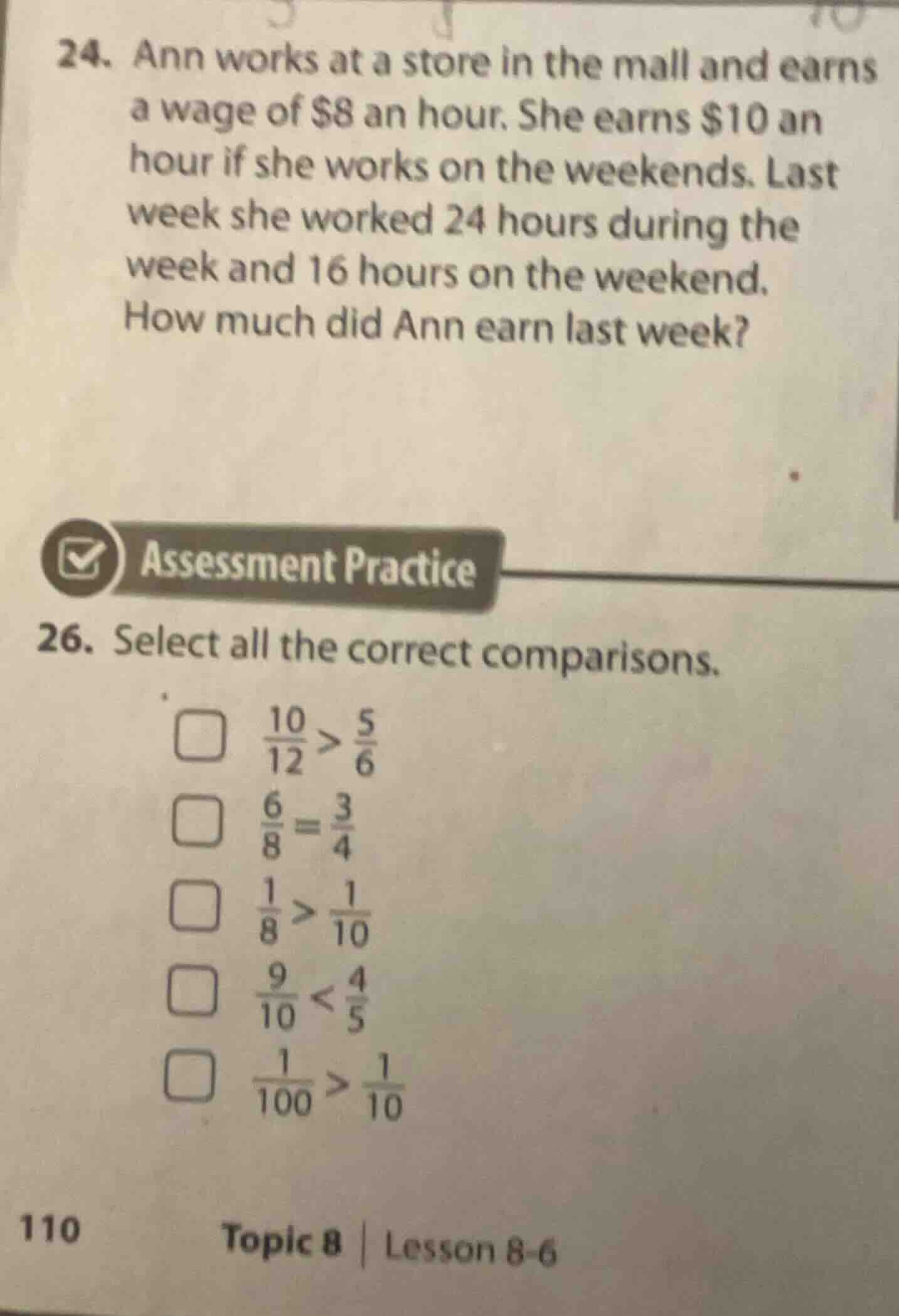 24. ann works at a store in the mall and earns a wage of $8 an hour. sh…