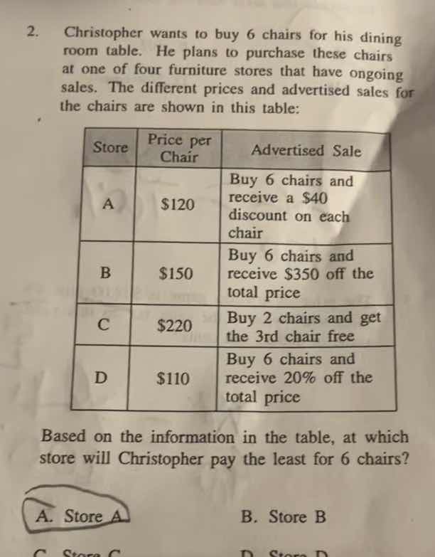 2. christopher wants to buy 6 chairs for his dining room table. he plan…