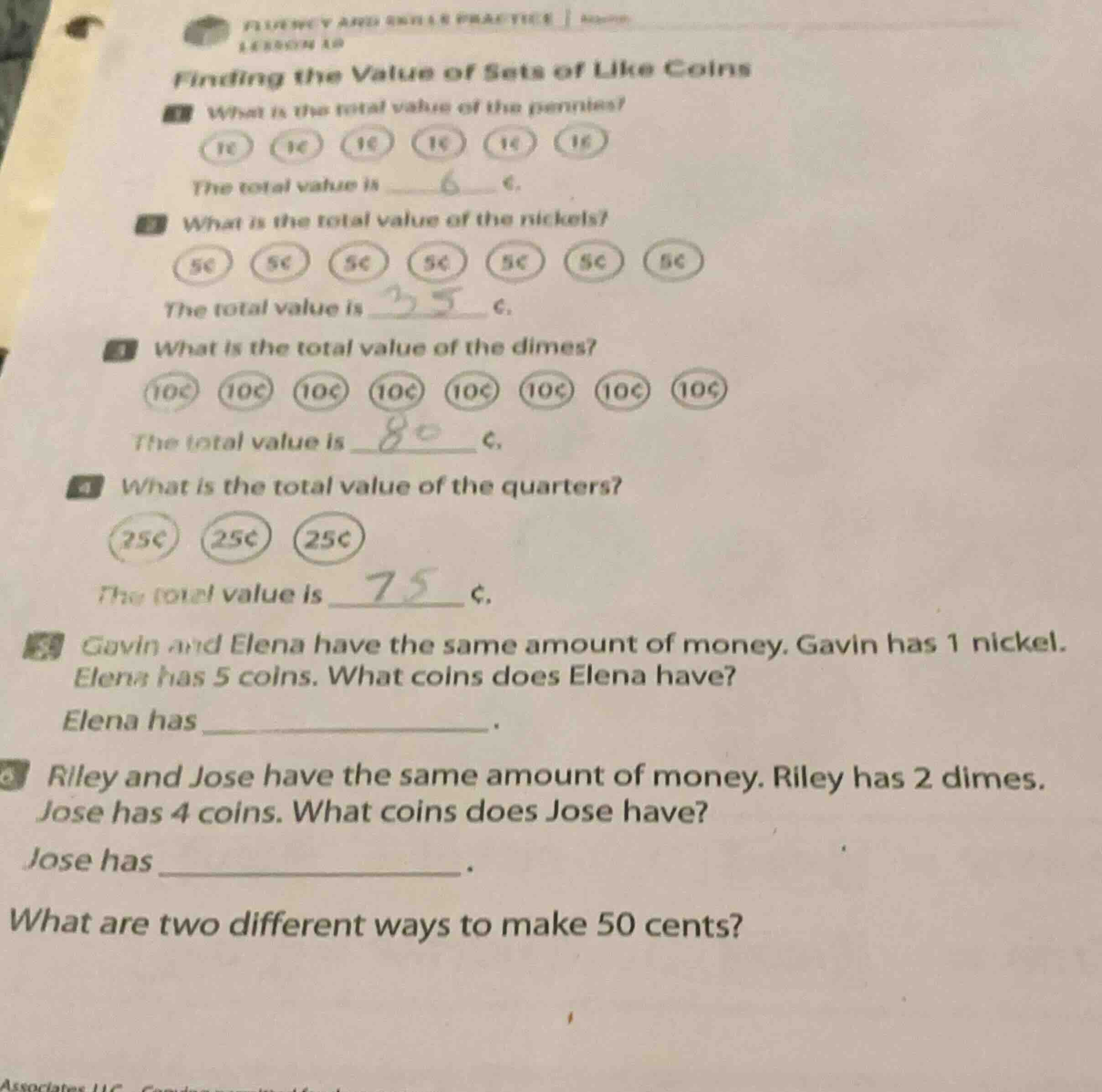 finding the value of sets of like coins 1 what is the total value of th…