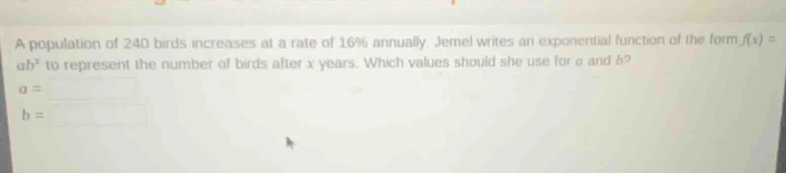 a population of 240 birds increases at a rate of 16% annually. jemel wr…
