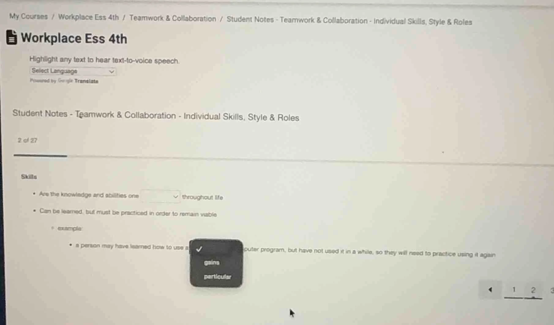 my courses / workplace ess 4th / teamwork & collaboration / student not…
