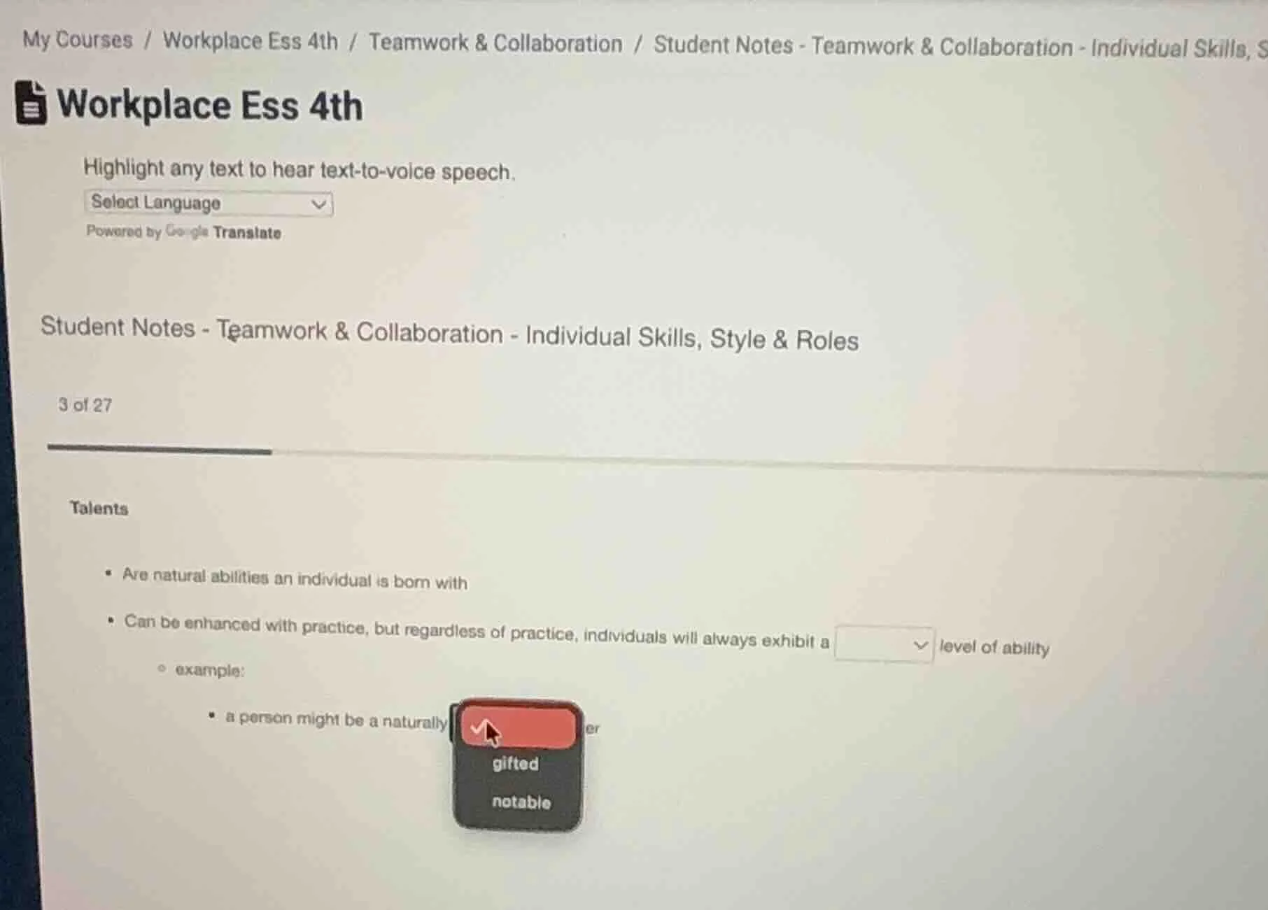 my courses / workplace ess 4th / teamwork & collaboration / student not…