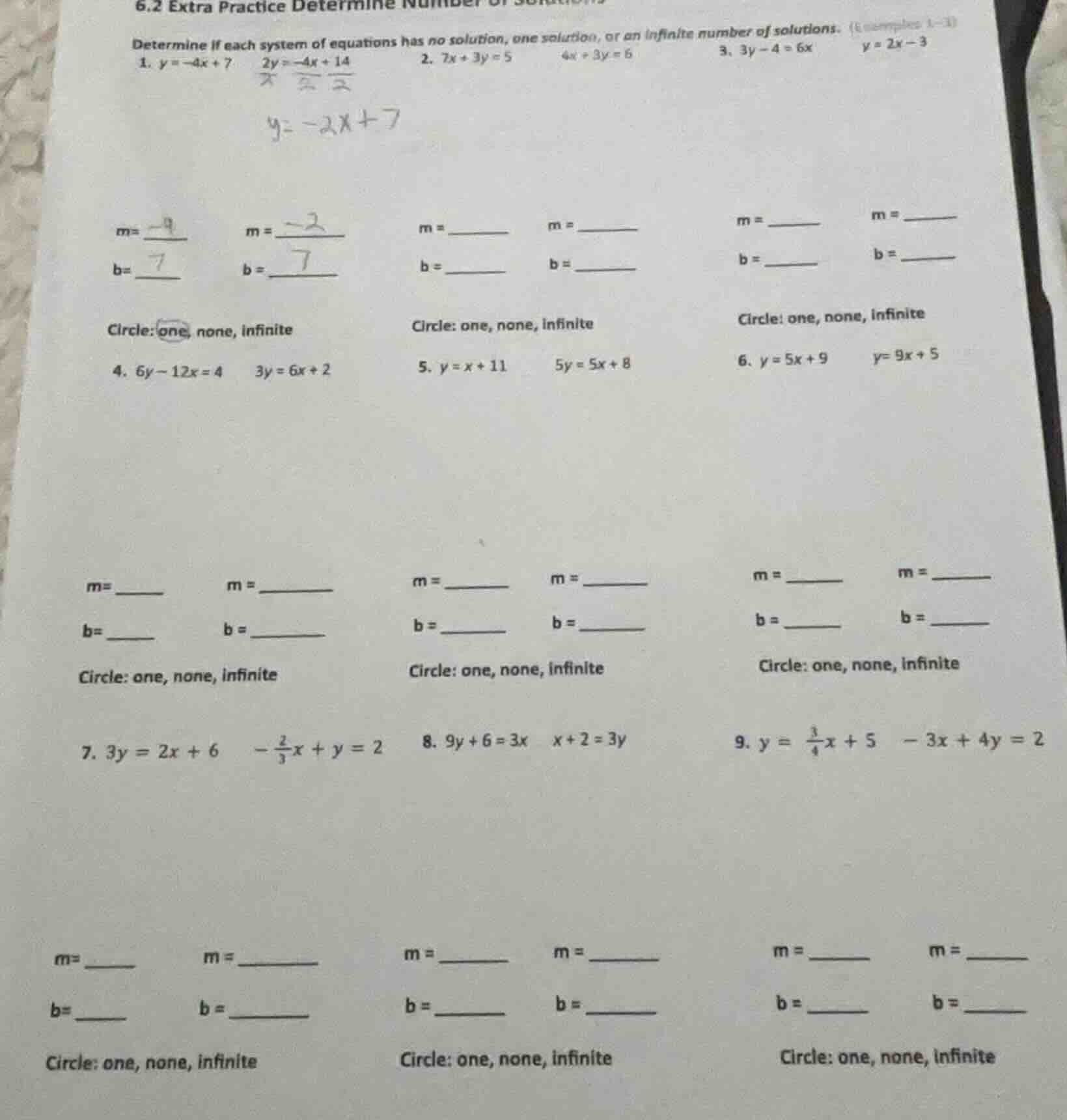 6.2 extra practice determine number of solutions determine if each syst…
