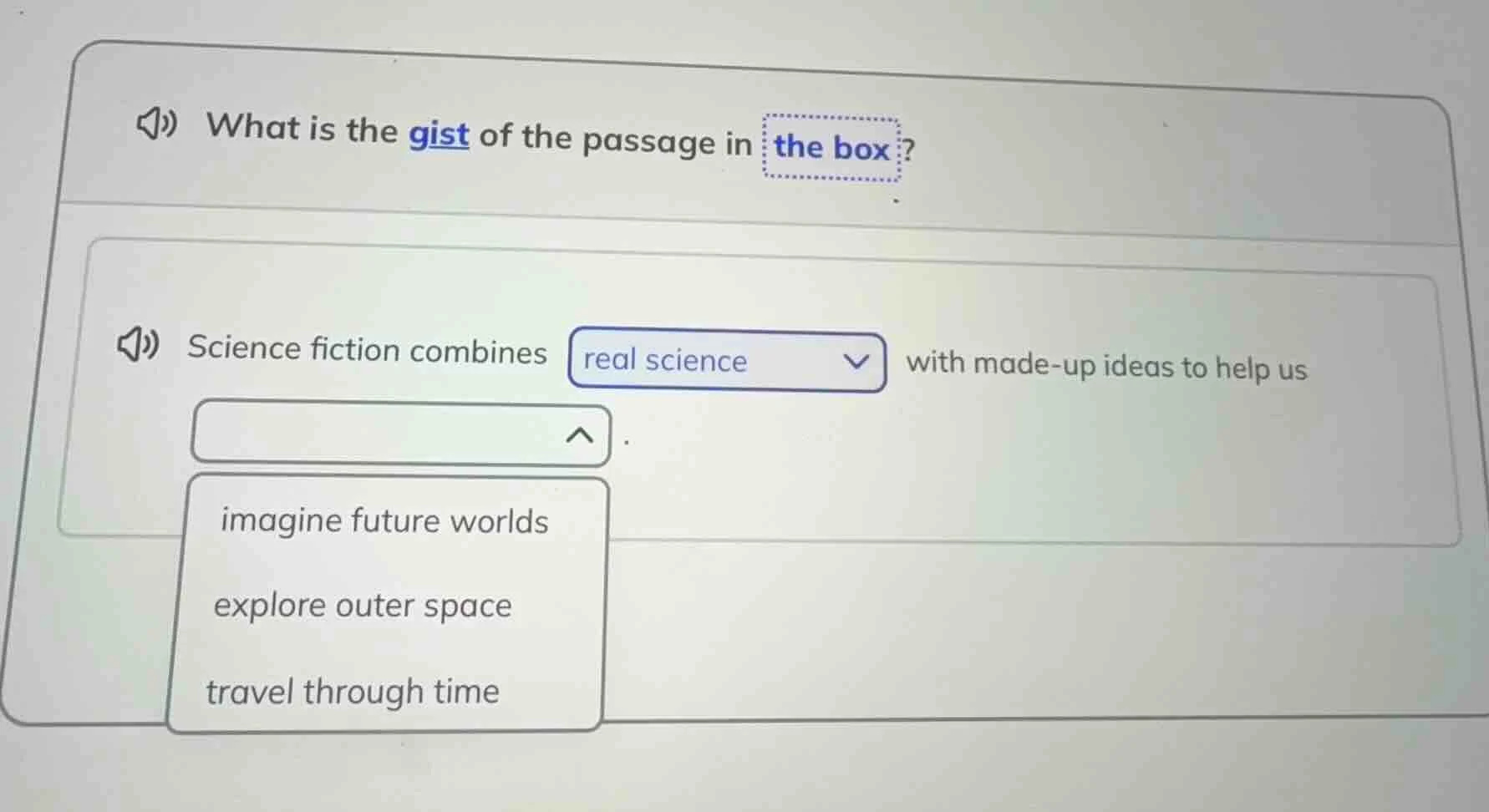what is the gist of the passage in the box? science fiction combines re…