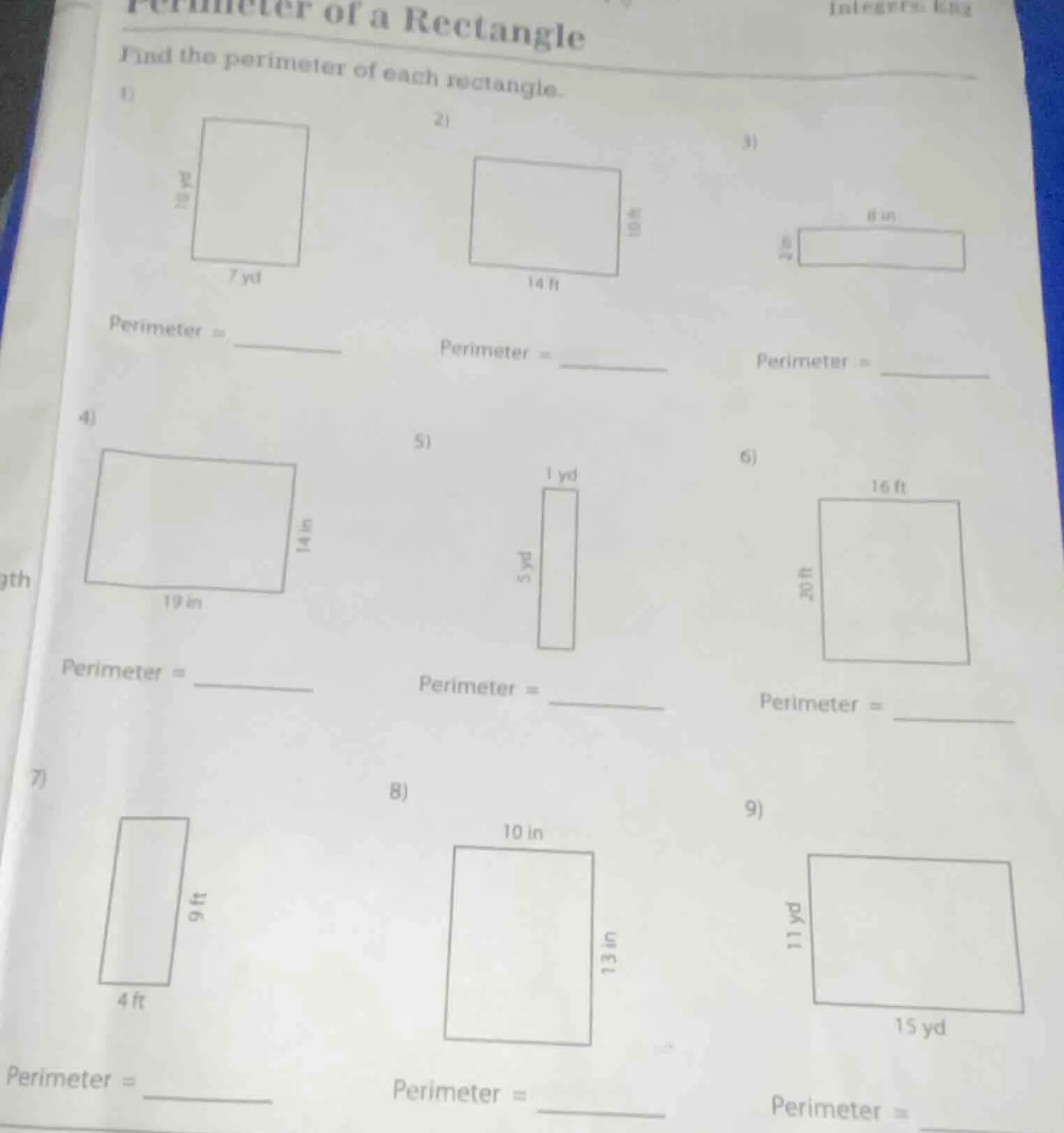 perimeter of a rectangle find the perimeter of each rectangle. 1) perim…
