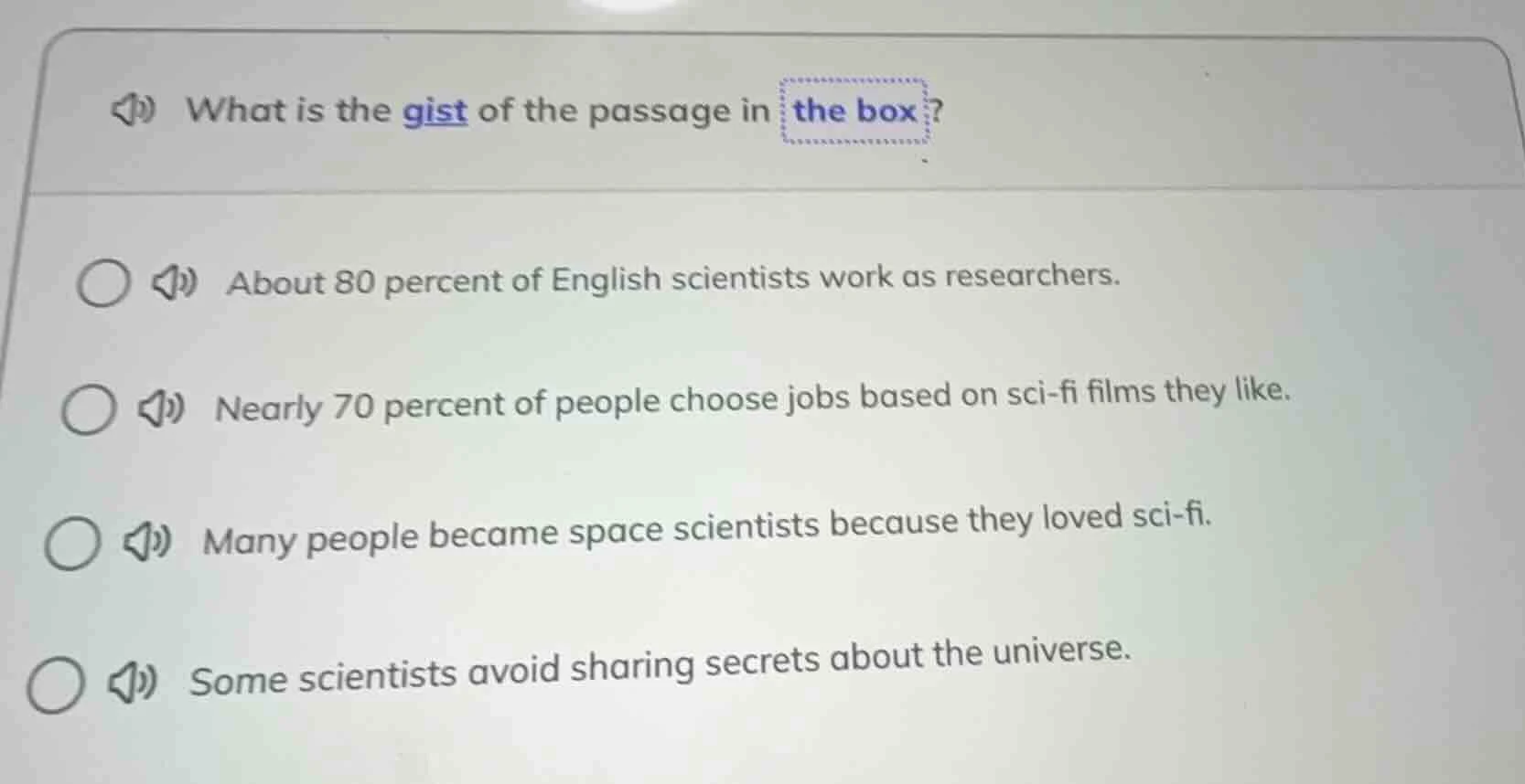 what is the gist of the passage in the box? about 80 percent of english…