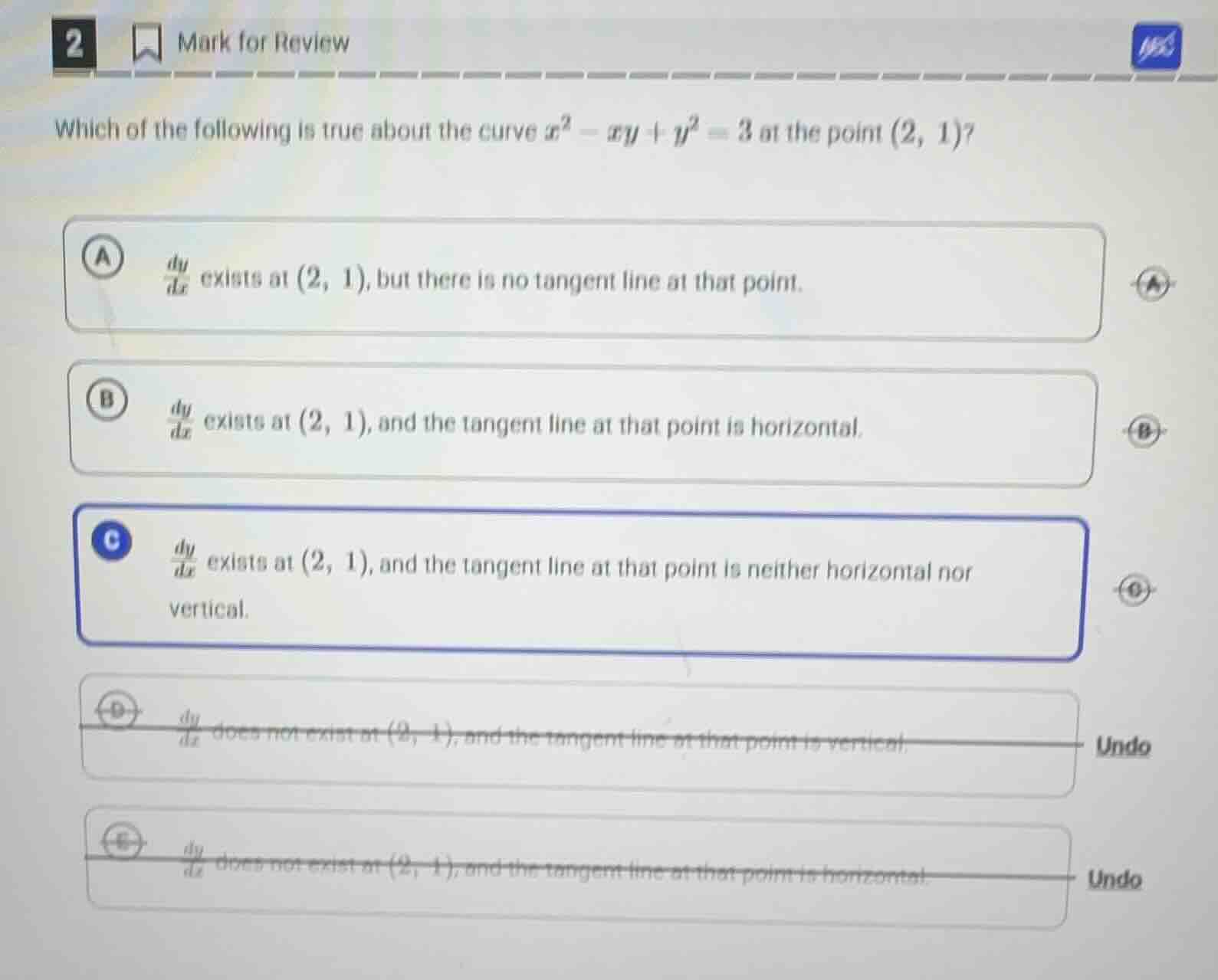 2 mark for review which of the following is true about the curve $x^2 -…