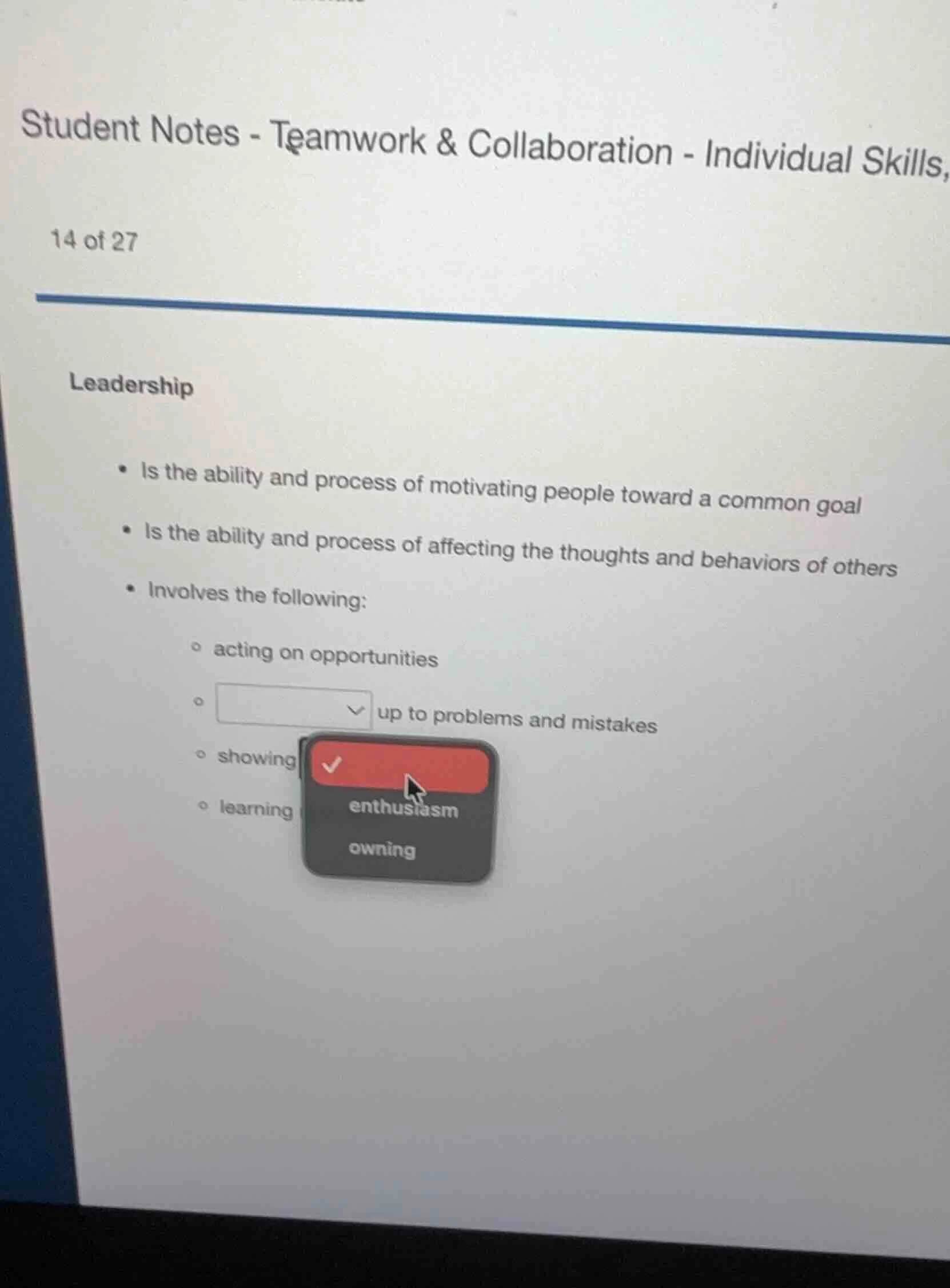 student notes - teamwork & collaboration - individual skills, 14 of 27 …