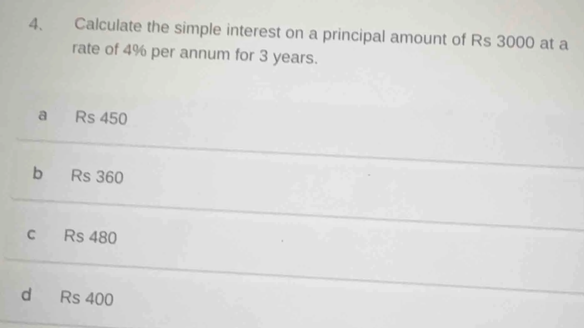 4. calculate the simple interest on a principal amount of rs 3000 at a …