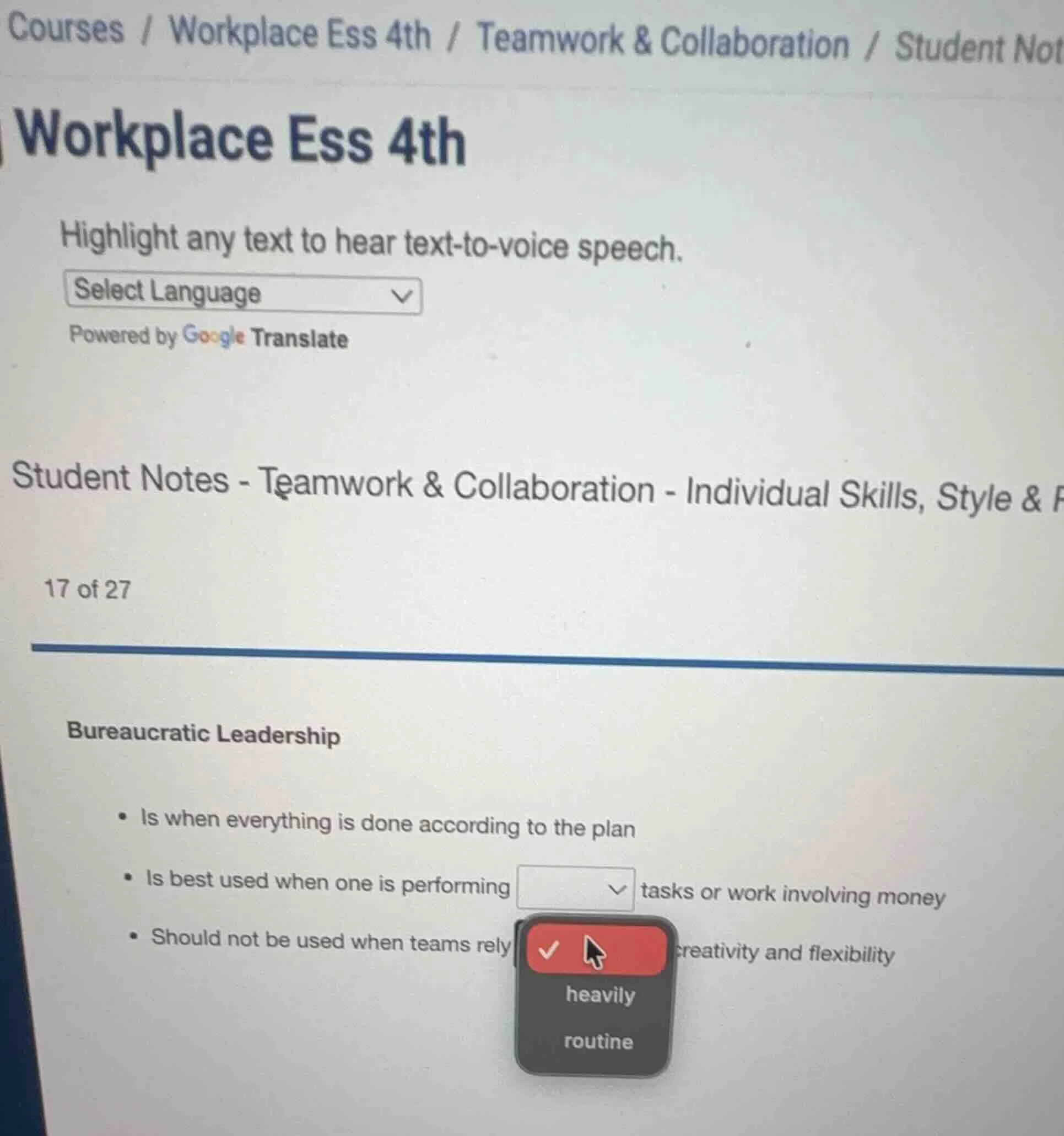 courses / workplace ess 4th / teamwork & collaboration / student not wo…