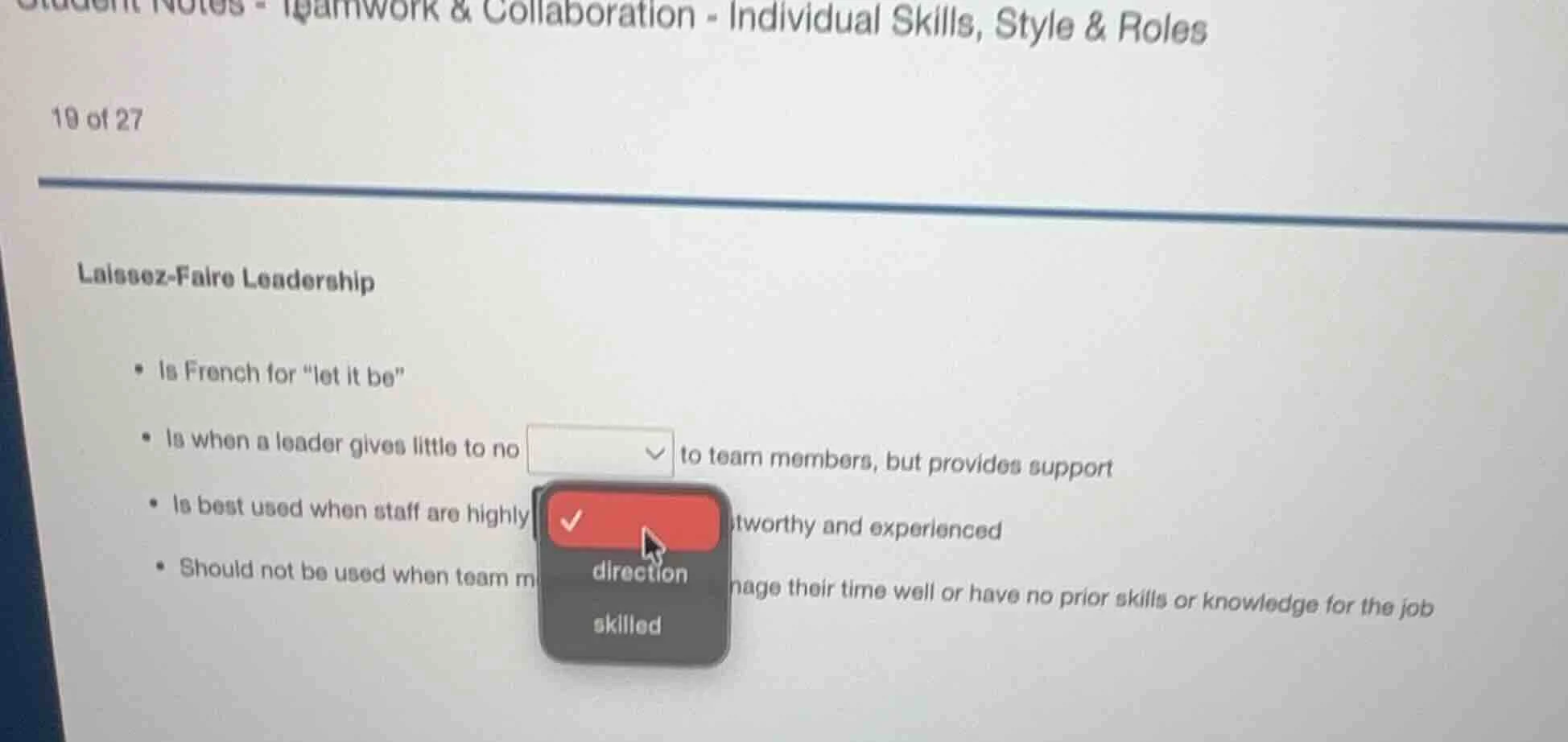 student notes - teamwork & collaboration - individual skills, style & r…