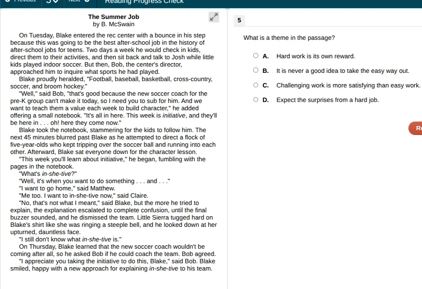 reading progress check the summer job by b. mcswain on tuesday, blake e…