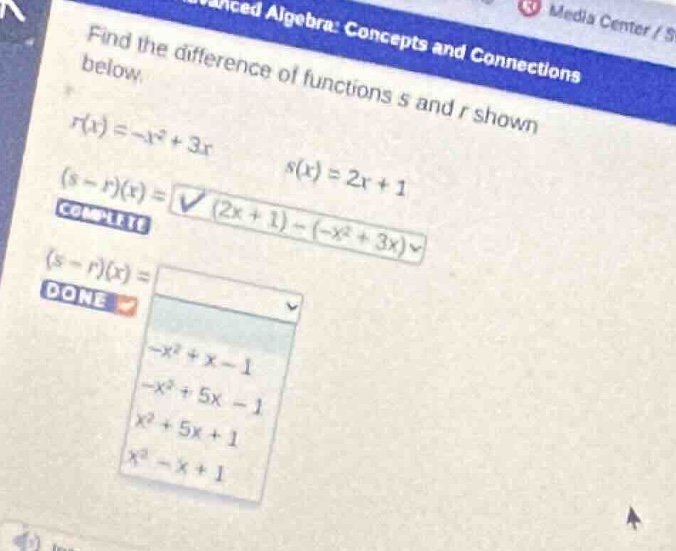 advanced algebra: concepts and connections find the difference of funct…