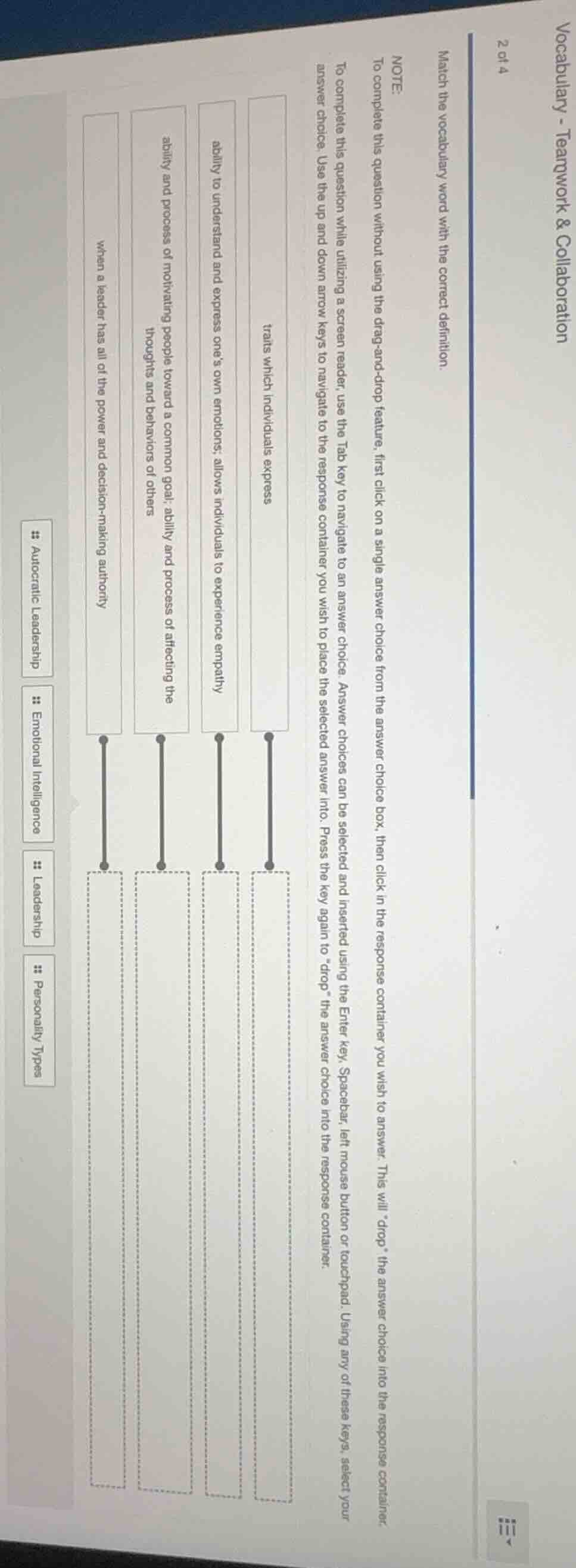 vocabulary - teamwork & collaboration 2 of 4 match the vocabulary word …