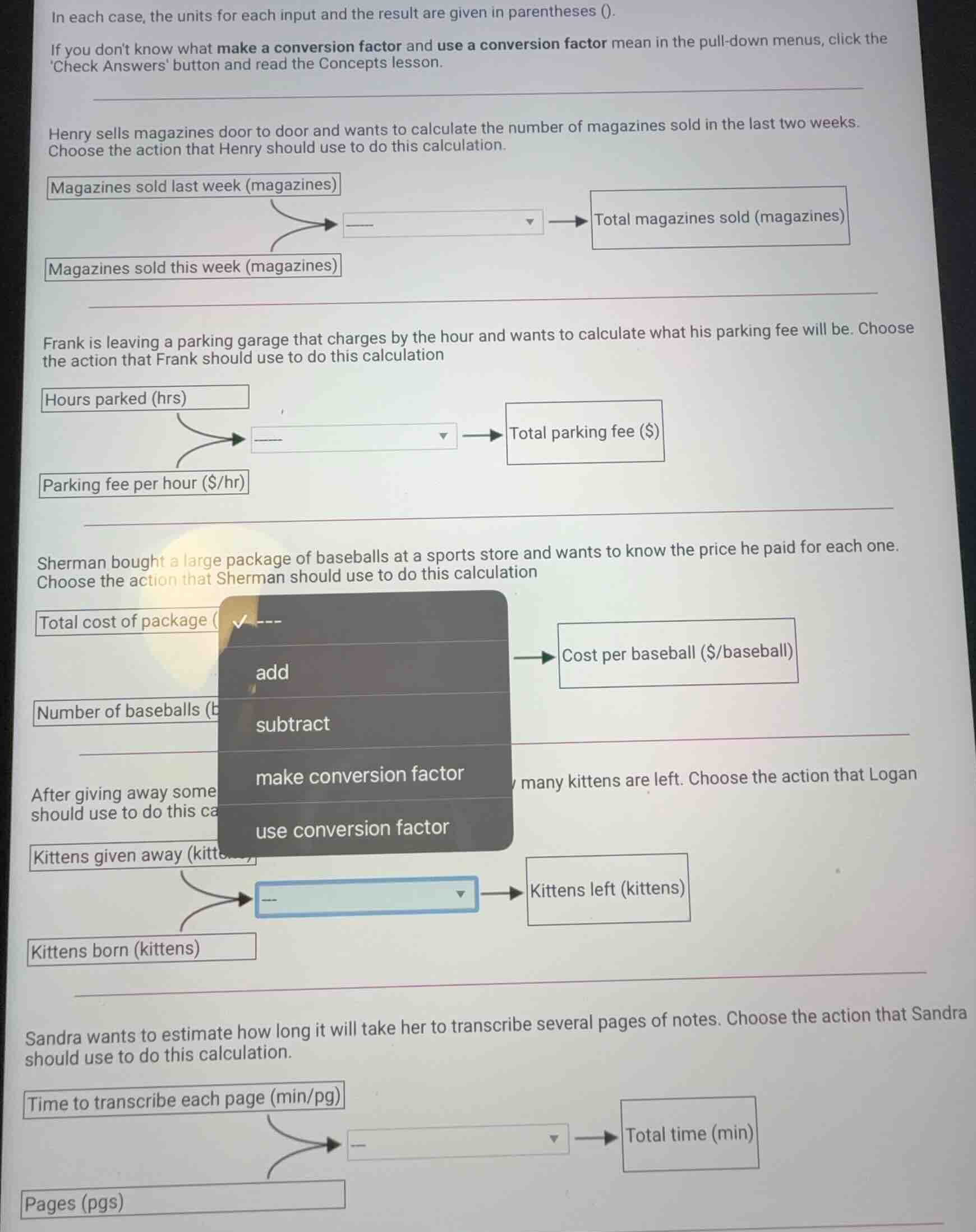 in each case, the units for each input and the result are given in pare…