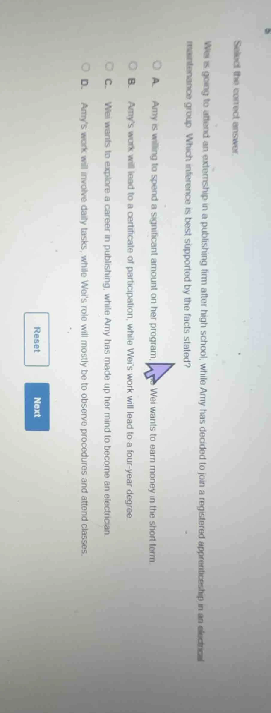 select the correct answer. wei is going to attend an externship in a pu…