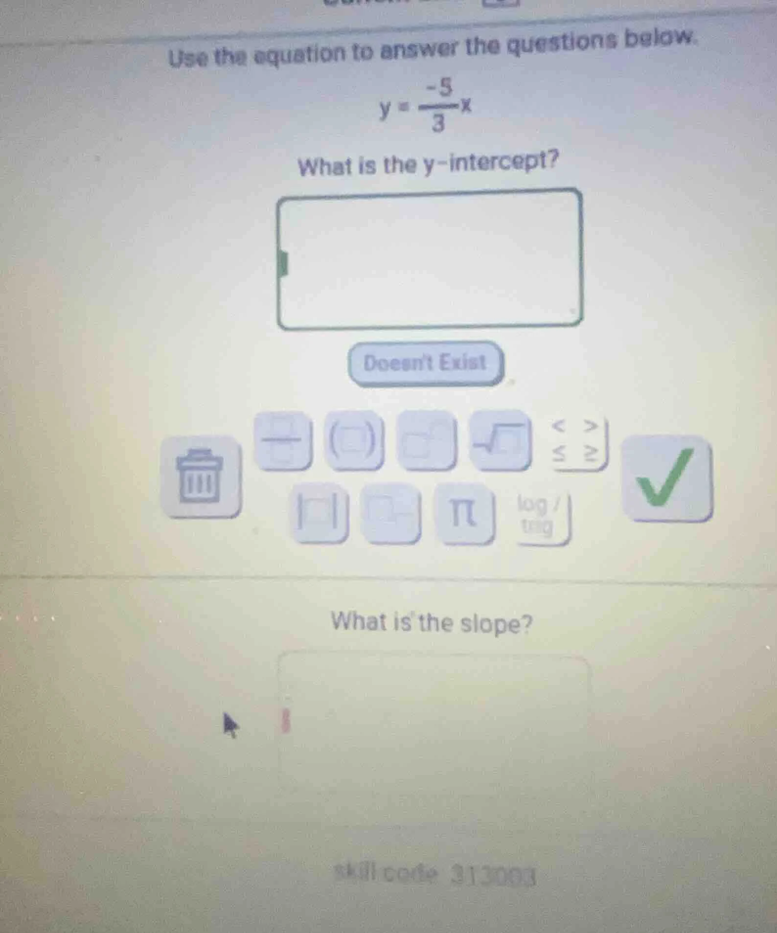 use the equation to answer the questions below. $y = \\frac{-5}{3}x$ wh…