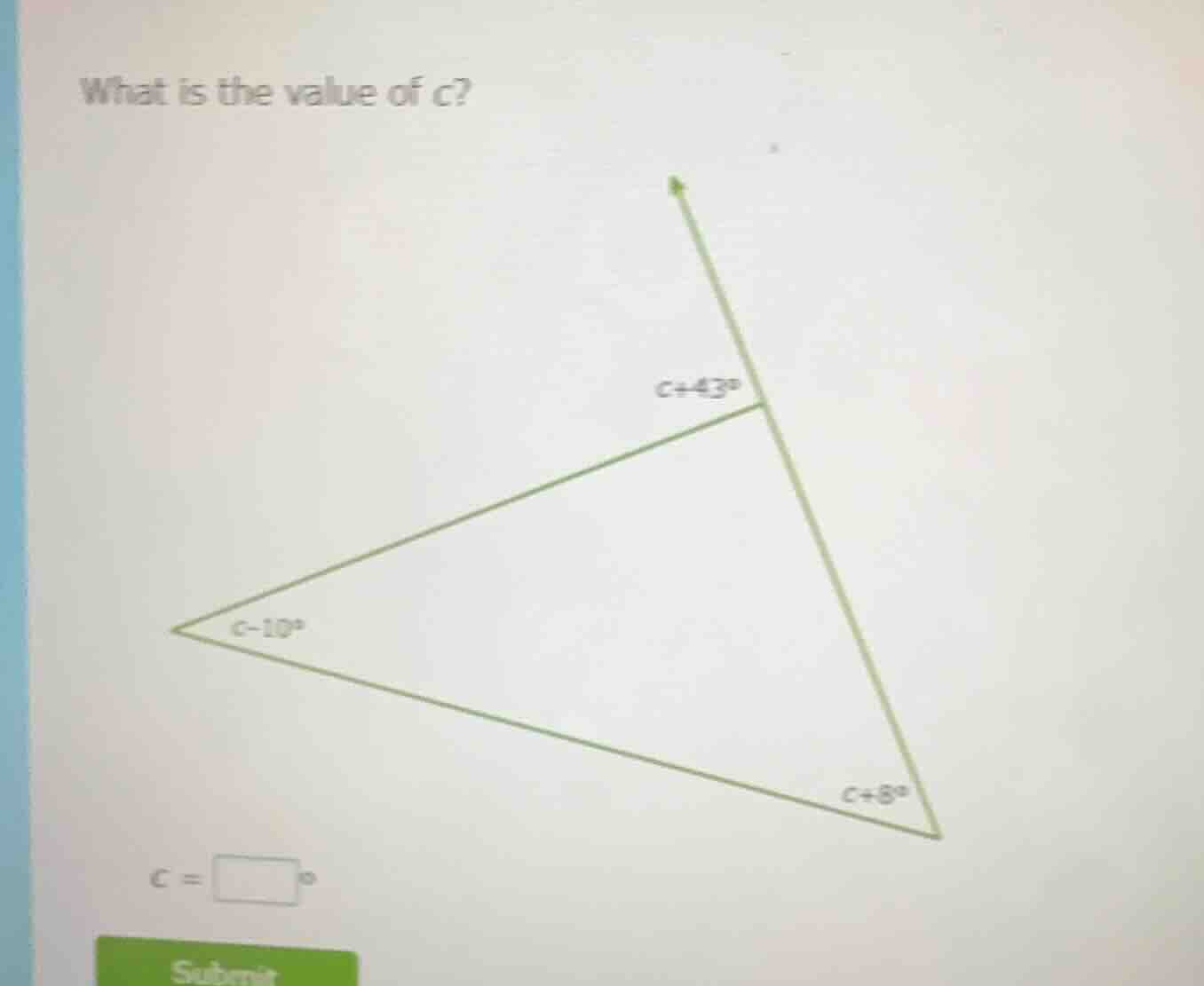 what is the value of c? there is a triangle in the diagram, with one ex…