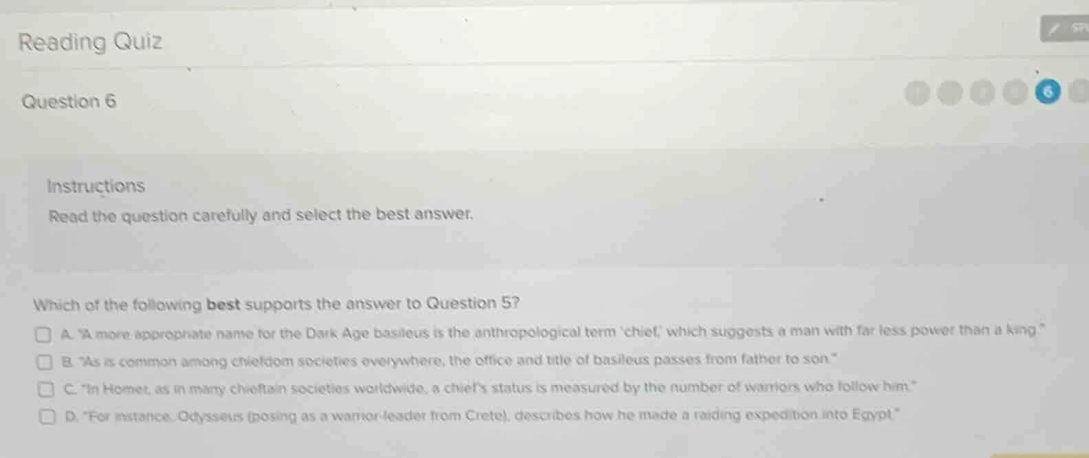 reading quiz question 6 instructions read the question carefully and se…