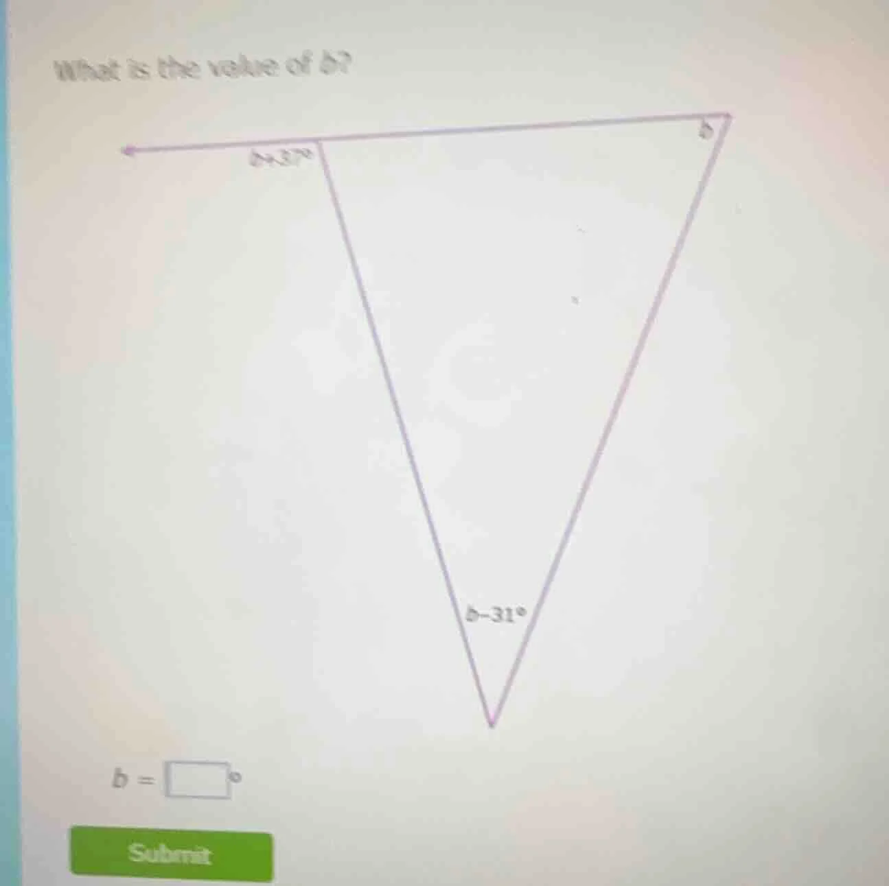 what is the value of ( b )? (there is a triangle diagram with an exteri…